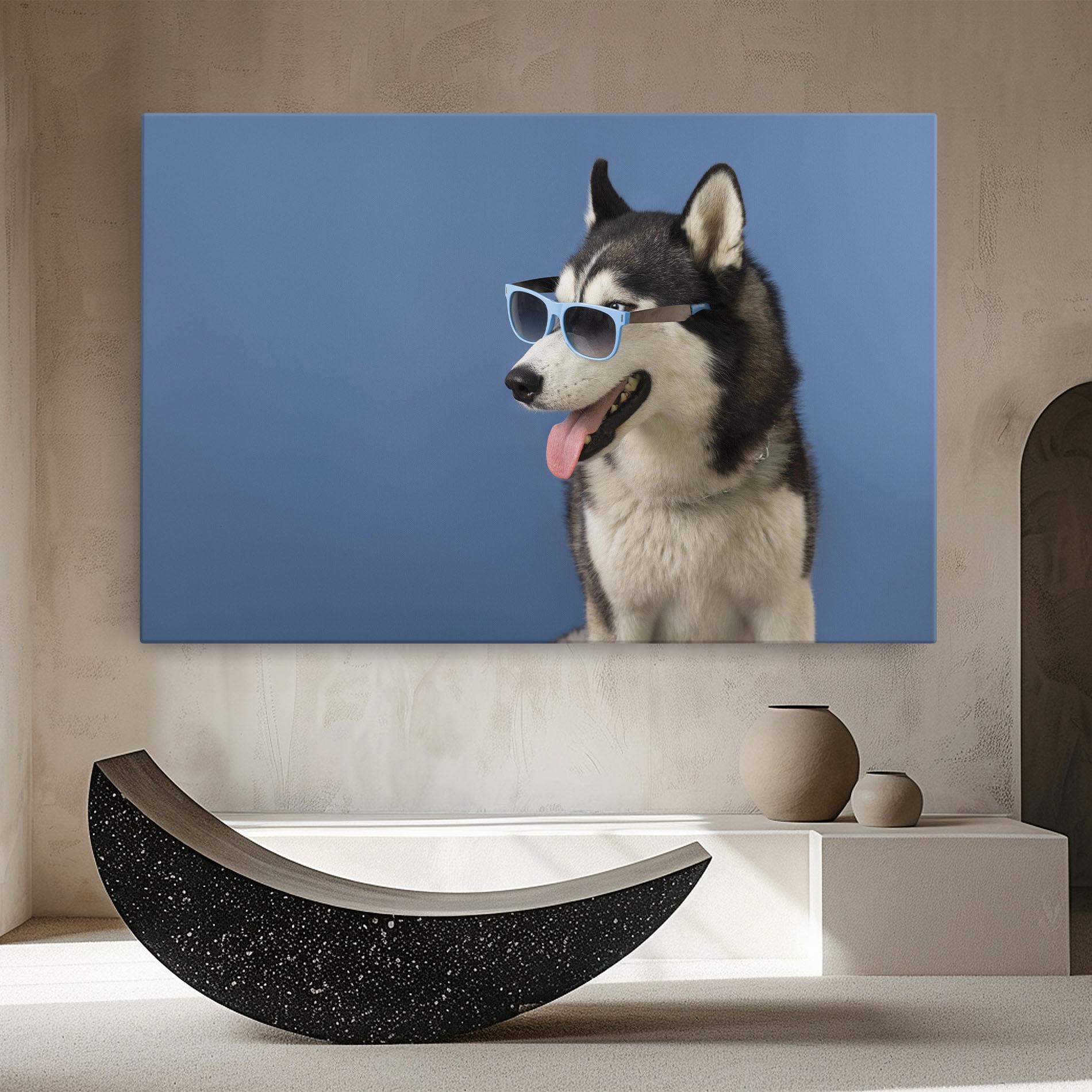 Tablou Canvas Blue Glasses Dog mockup 8