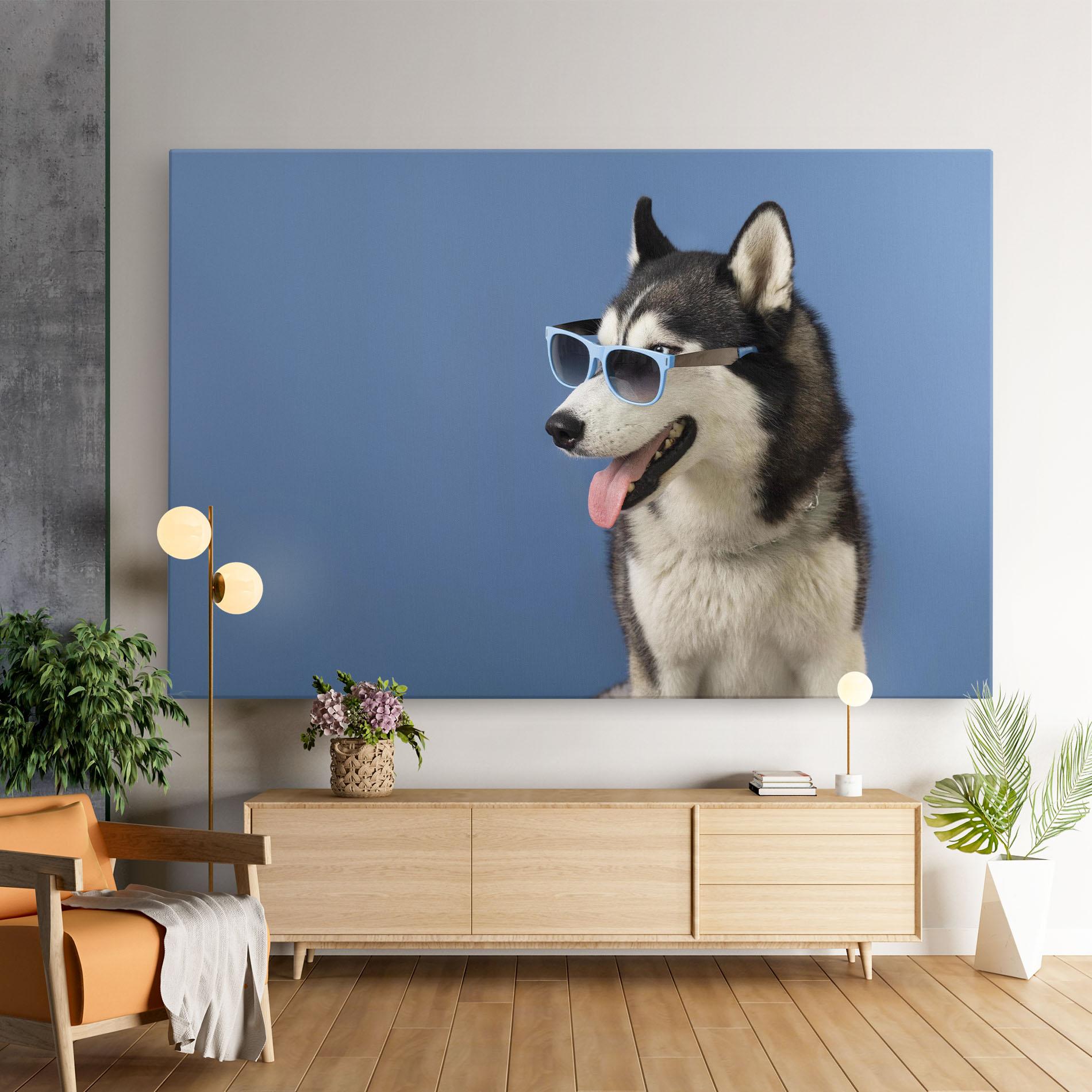 Tablou Canvas Blue Glasses Dog mockup 9