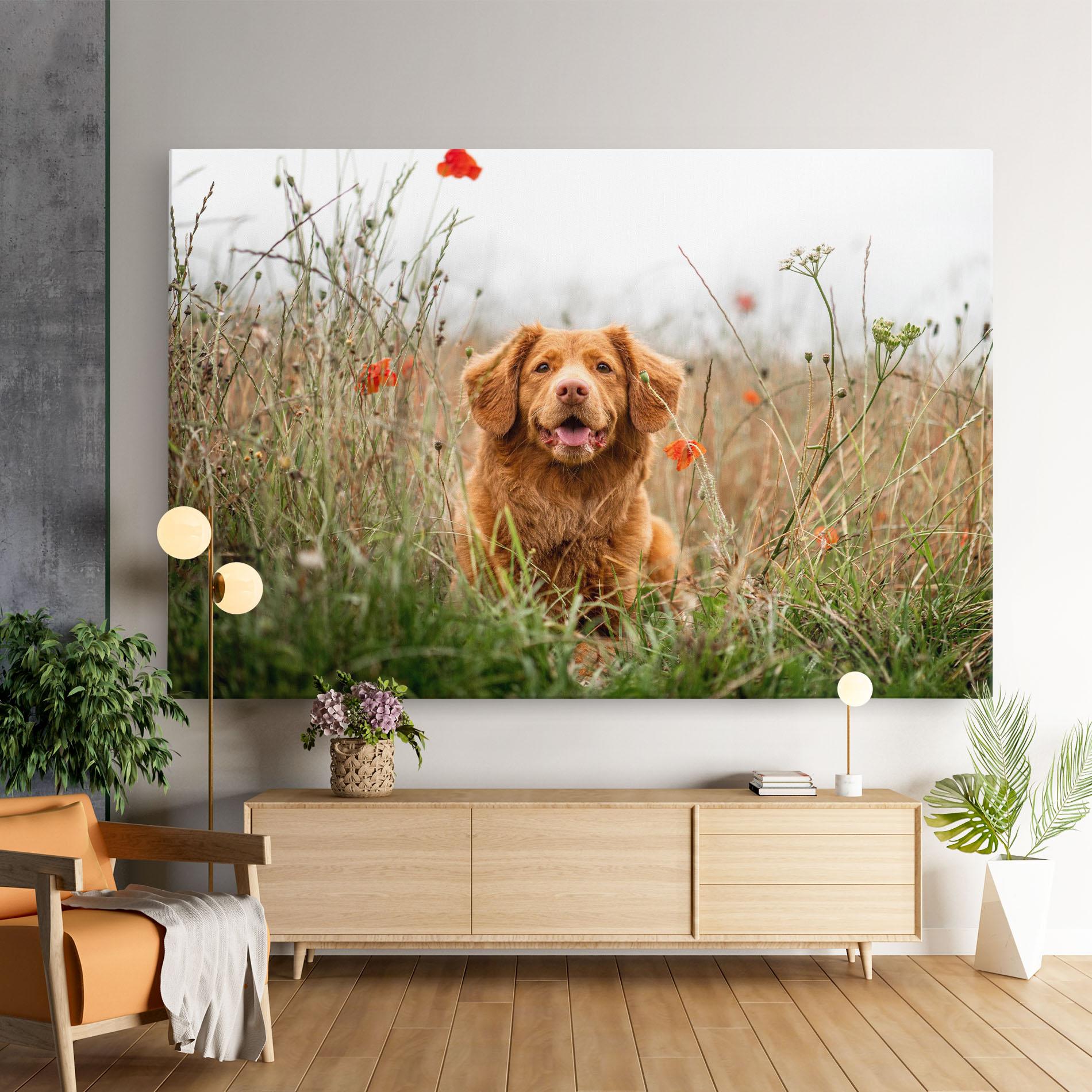 Tablou Canvas Red Flowers Dog mockup 9