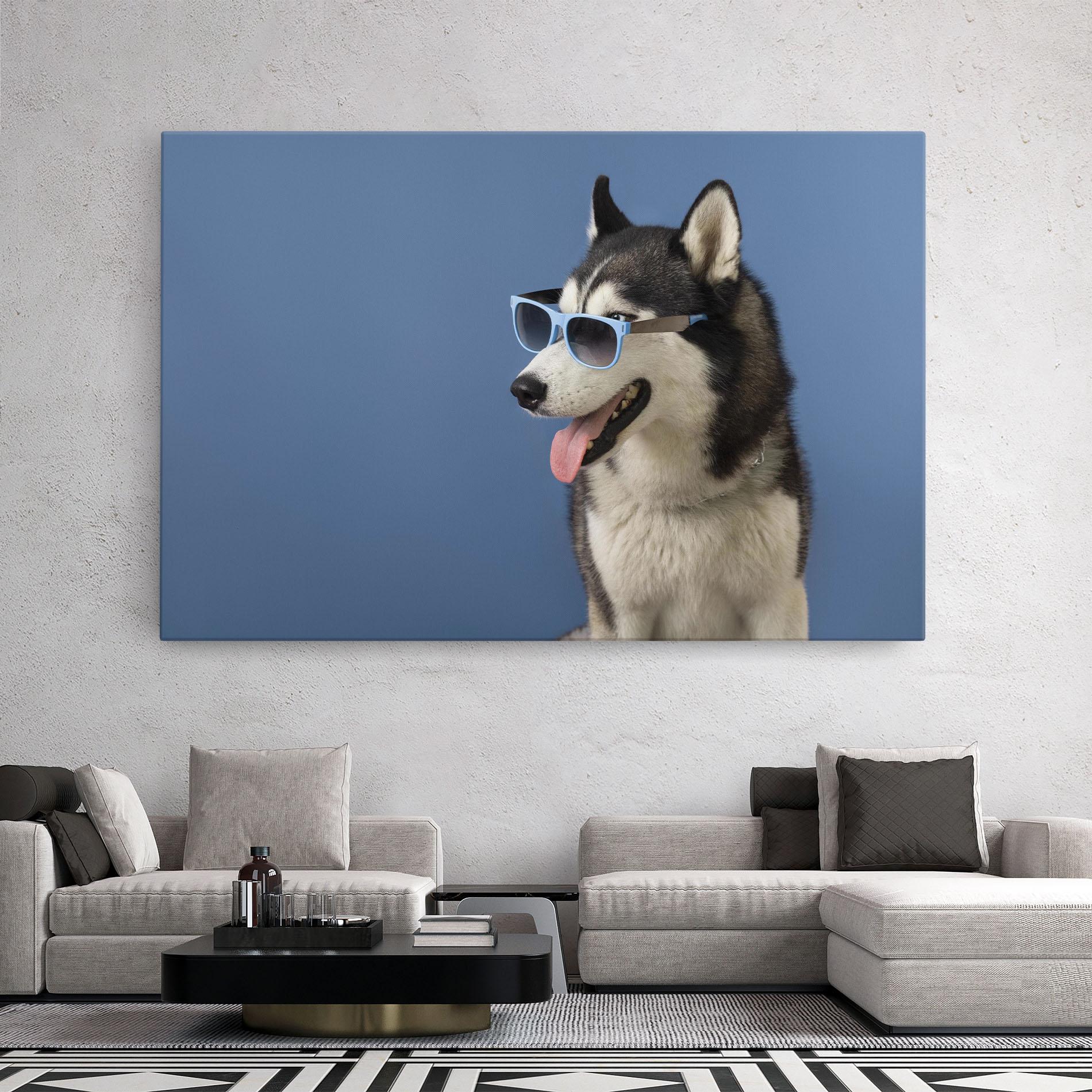 Tablou Canvas Blue Glasses Dog mockup 2