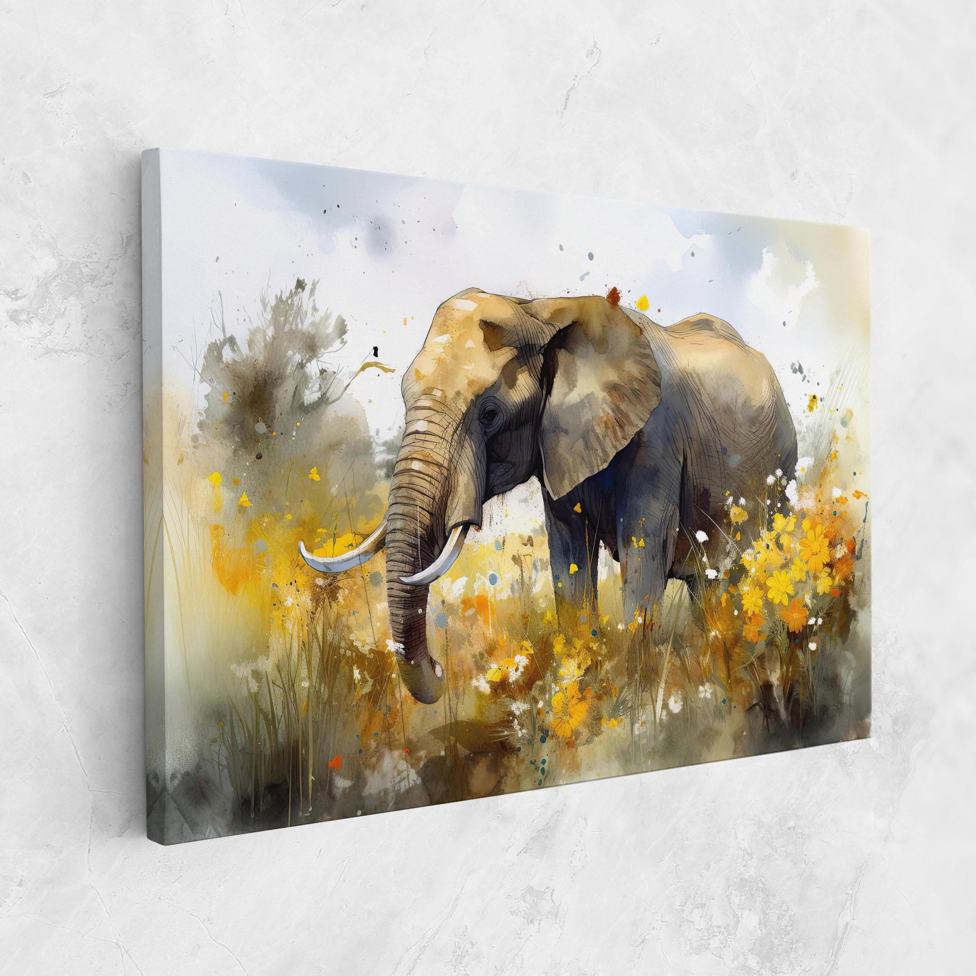 Tablou Canvas Yellow Flowers Elephant mockup 1