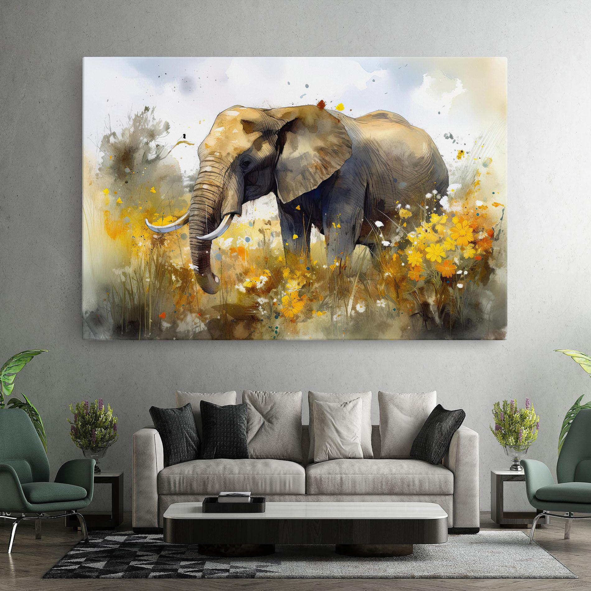 Tablou Canvas Yellow Flowers Elephant mockup 7