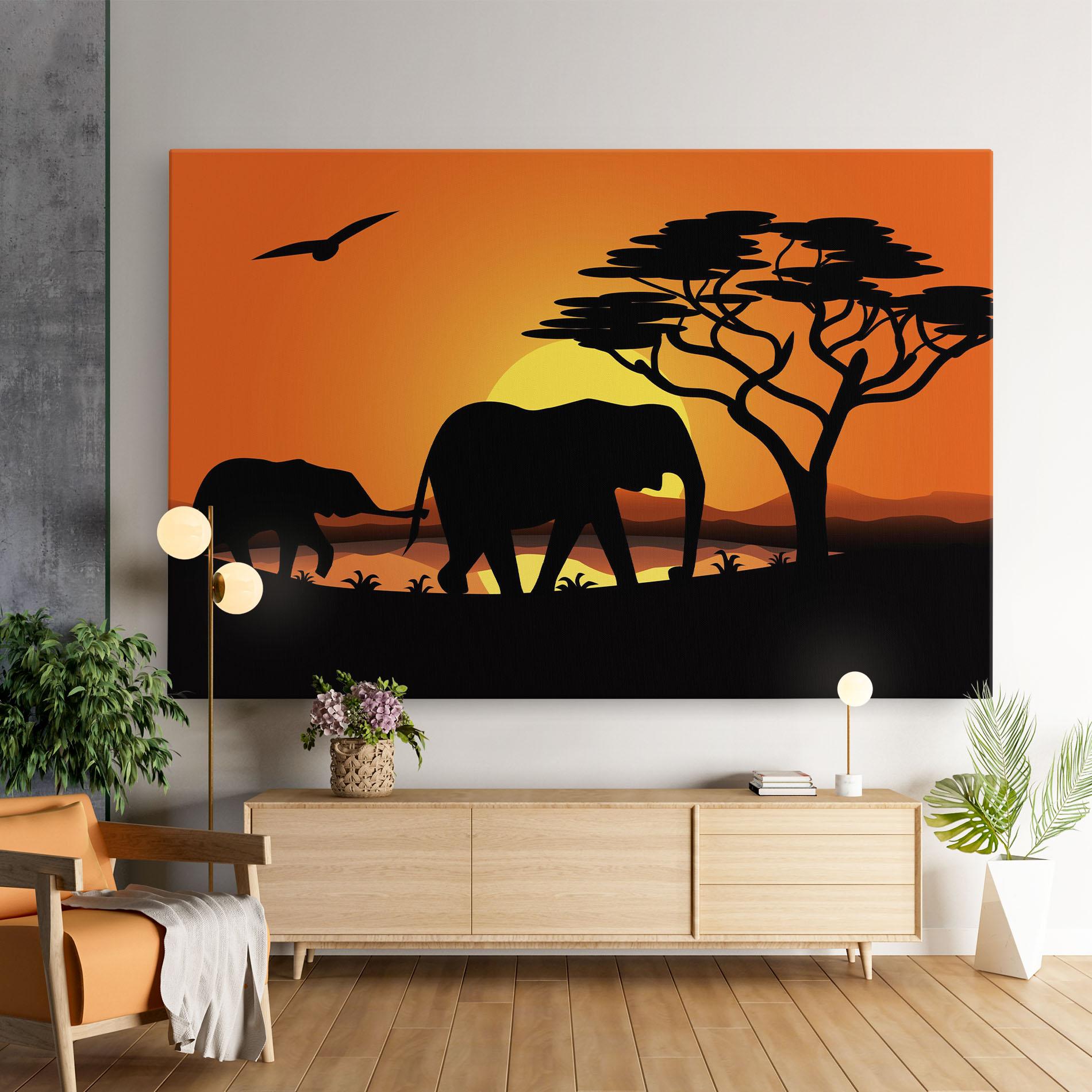 Tablou Canvas Elephant Sunset mockup 9