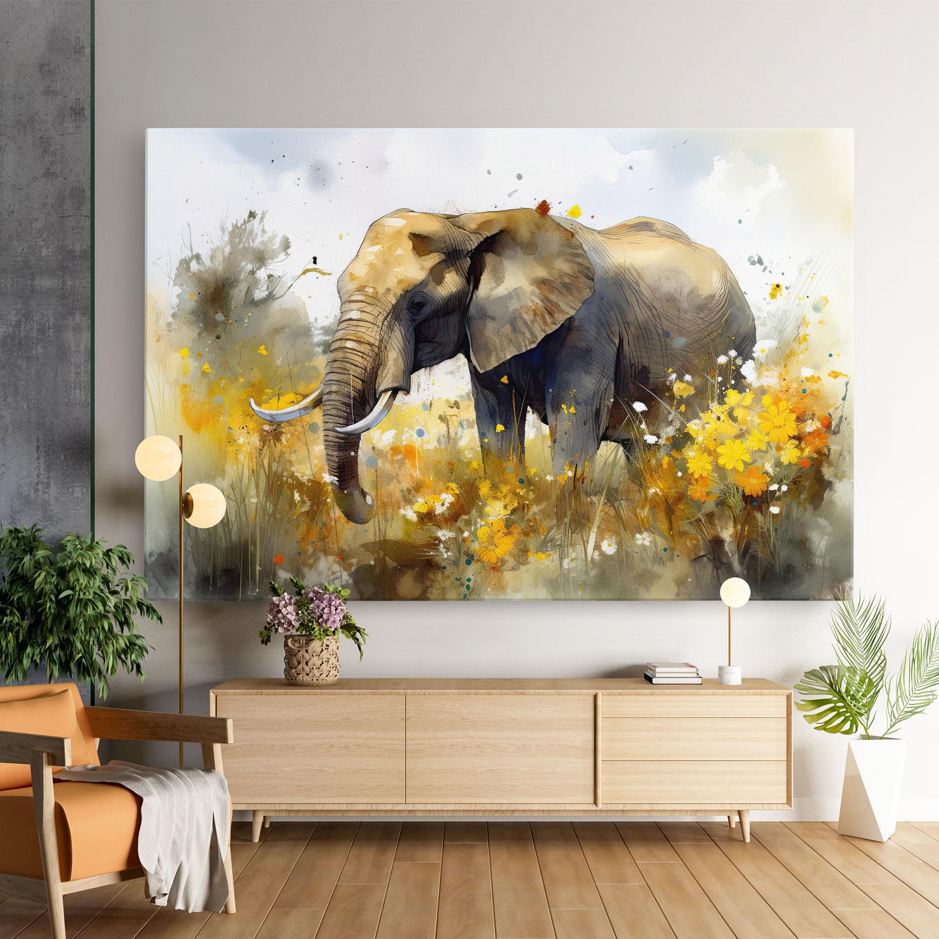 Tablou Canvas Yellow Flowers Elephant mockup 9