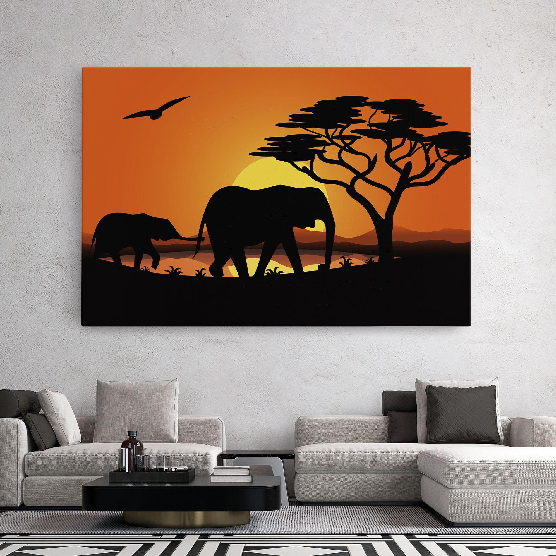 Tablou Canvas Elephant Sunset mockup 2