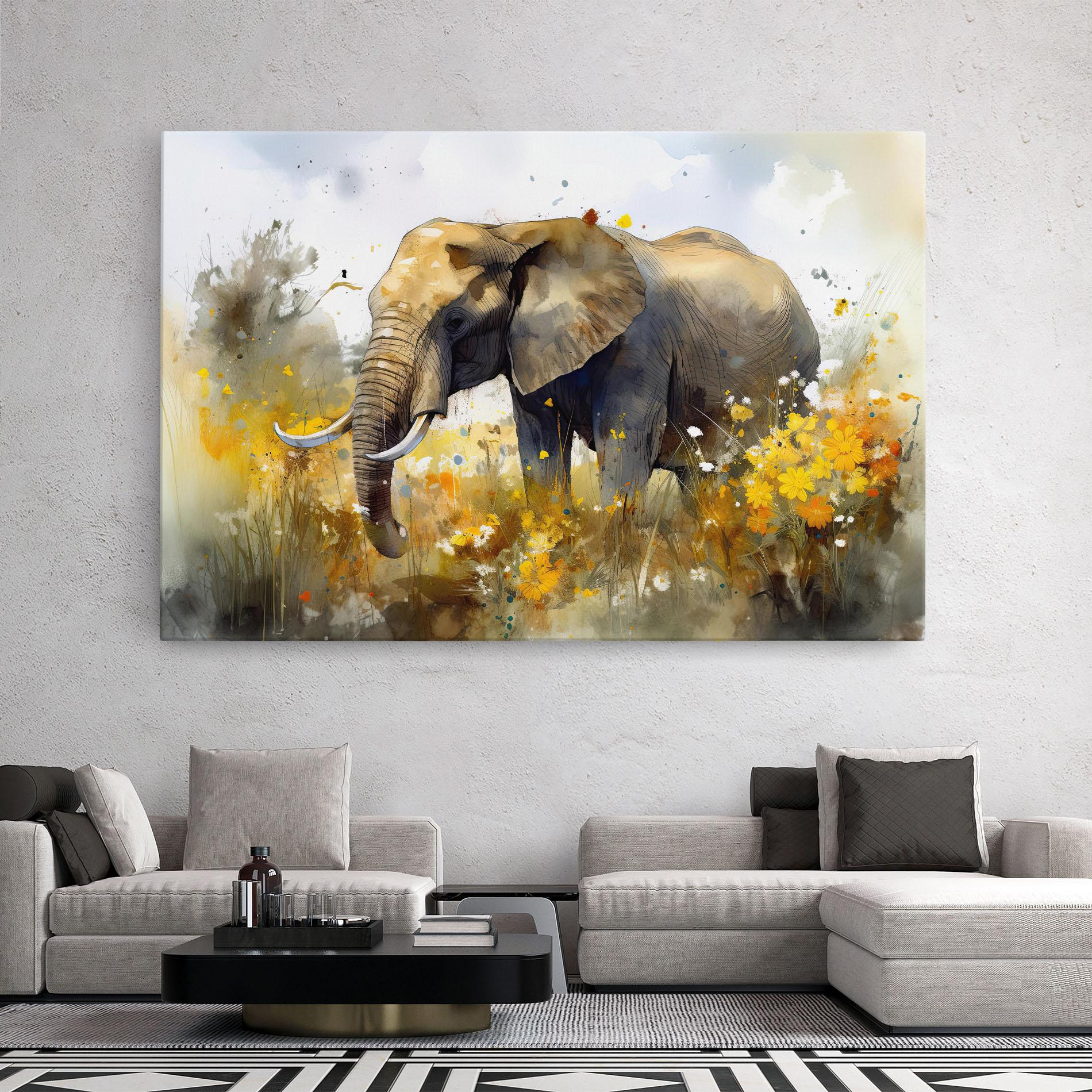 Tablou Canvas Yellow Flowers Elephant mockup 2