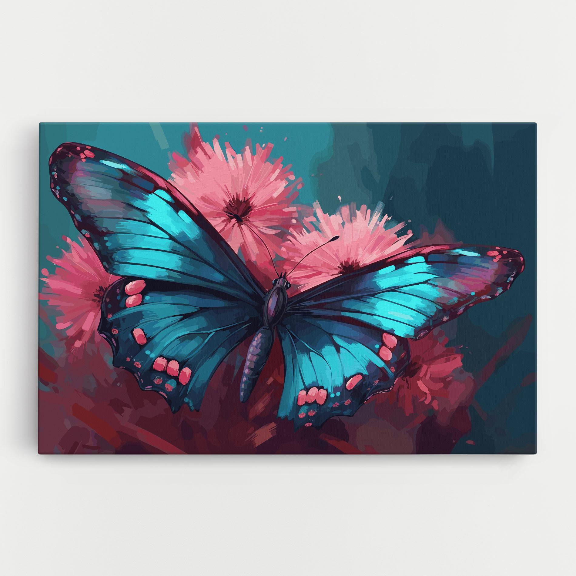 Tablou Canvas Blue Butterfly On Pink mockup 0