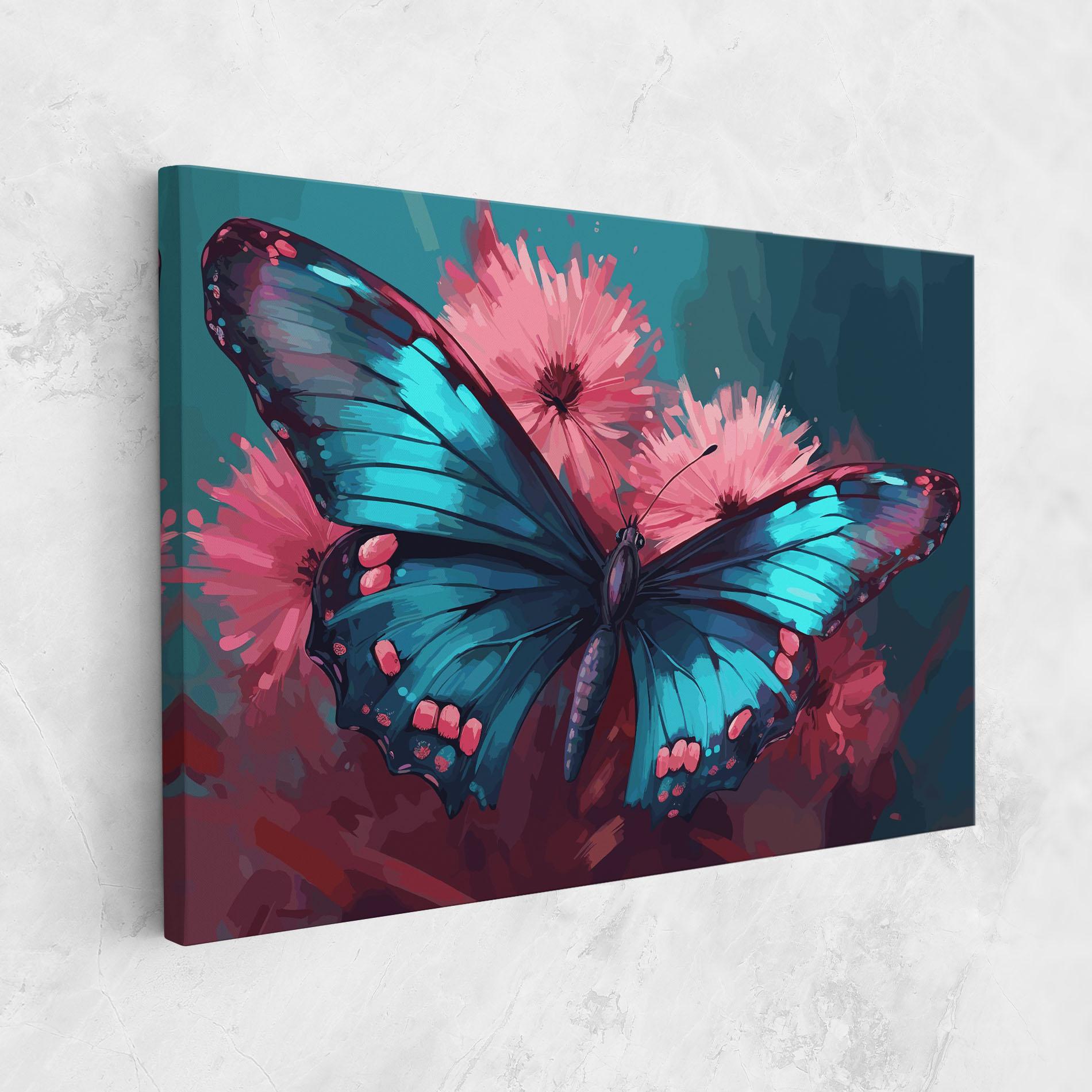 Tablou Canvas Blue Butterfly On Pink mockup 1