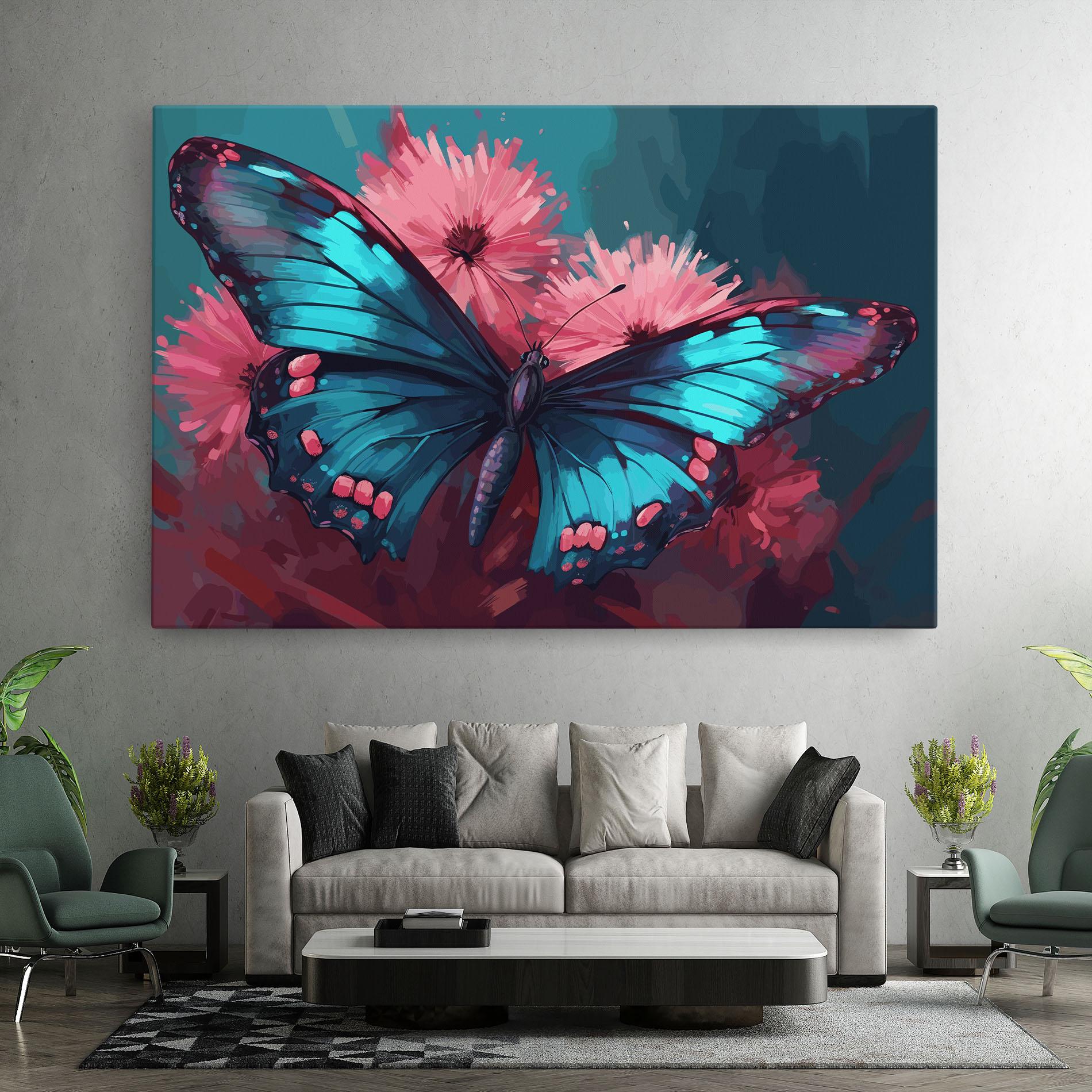 Tablou Canvas Blue Butterfly On Pink mockup 7
