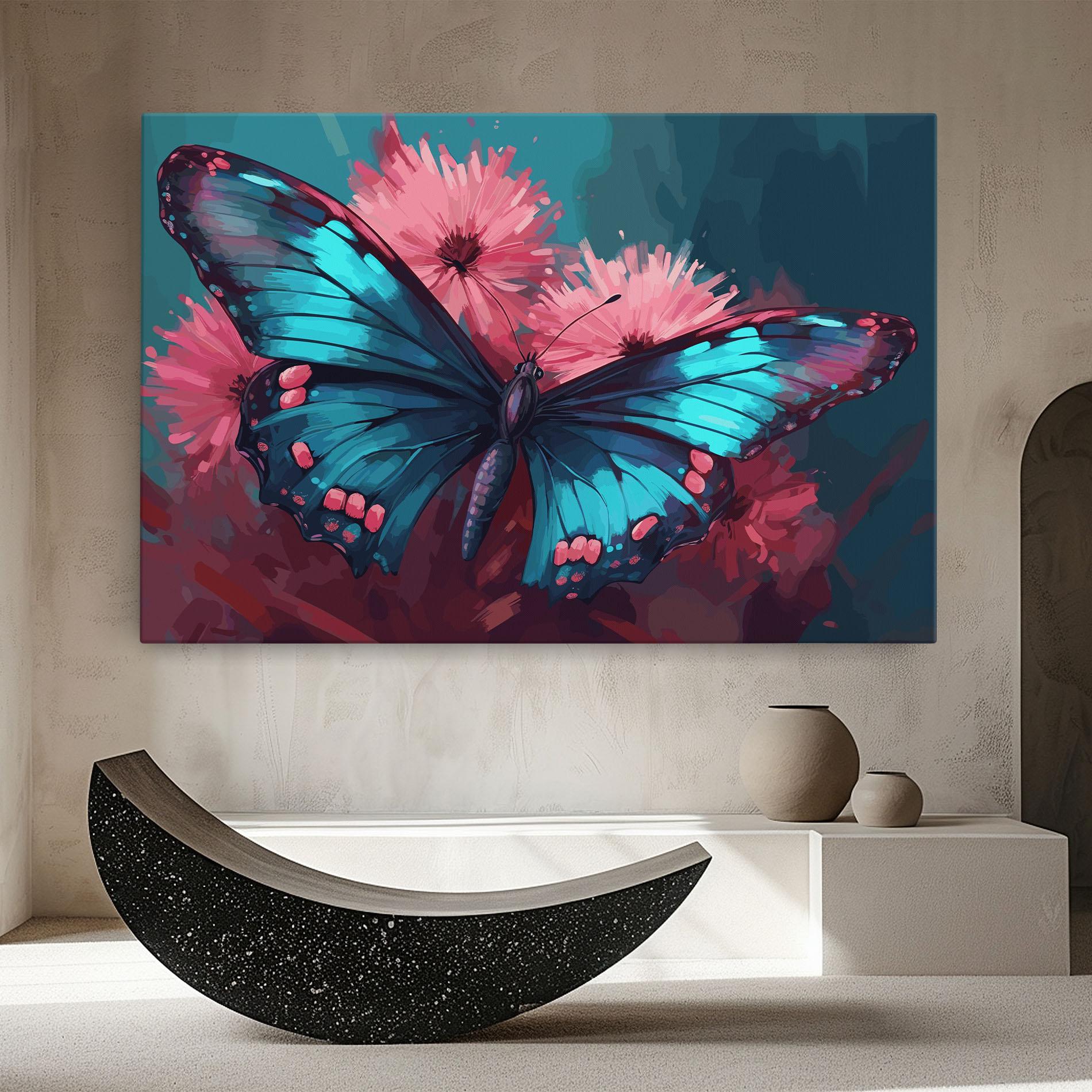 Tablou Canvas Blue Butterfly On Pink mockup 8