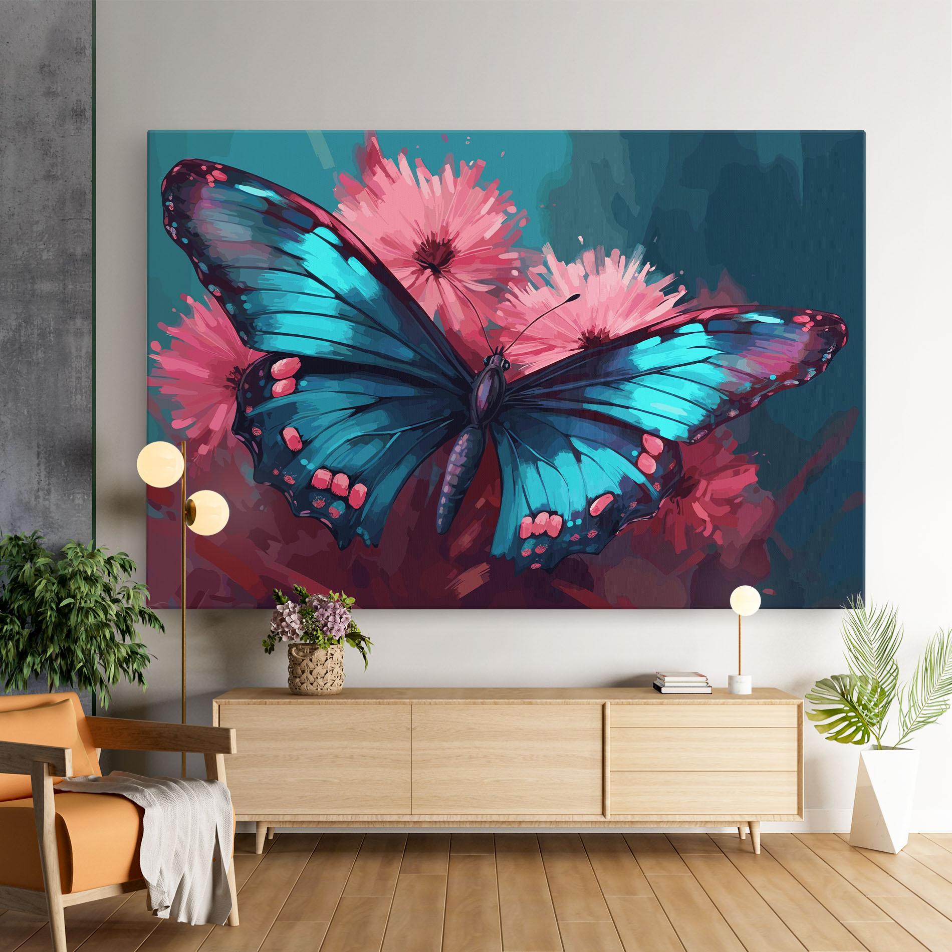 Tablou Canvas Blue Butterfly On Pink mockup 9