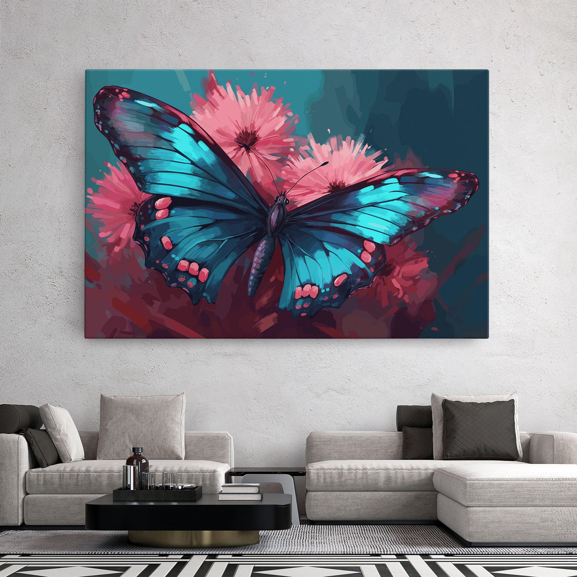 Tablou Canvas Blue Butterfly On Pink mockup 2