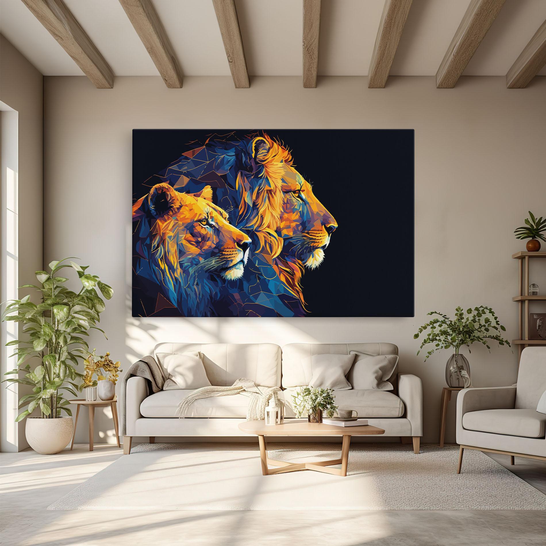 Tablou Canvas Orange Blue Lion mockup 6