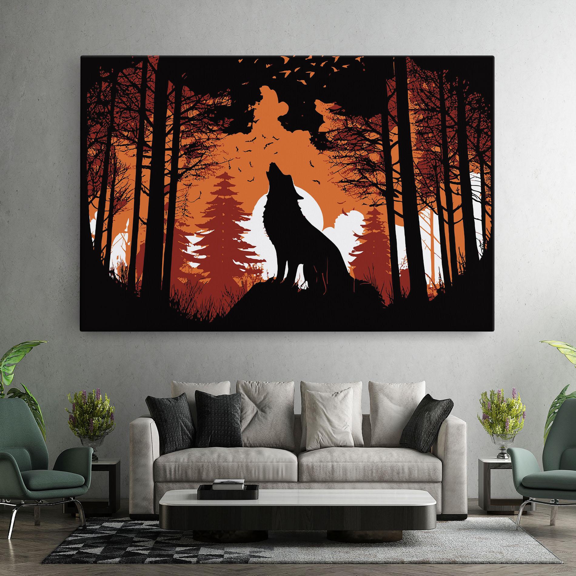 Tablou Canvas Orange Sky Wolf mockup 7