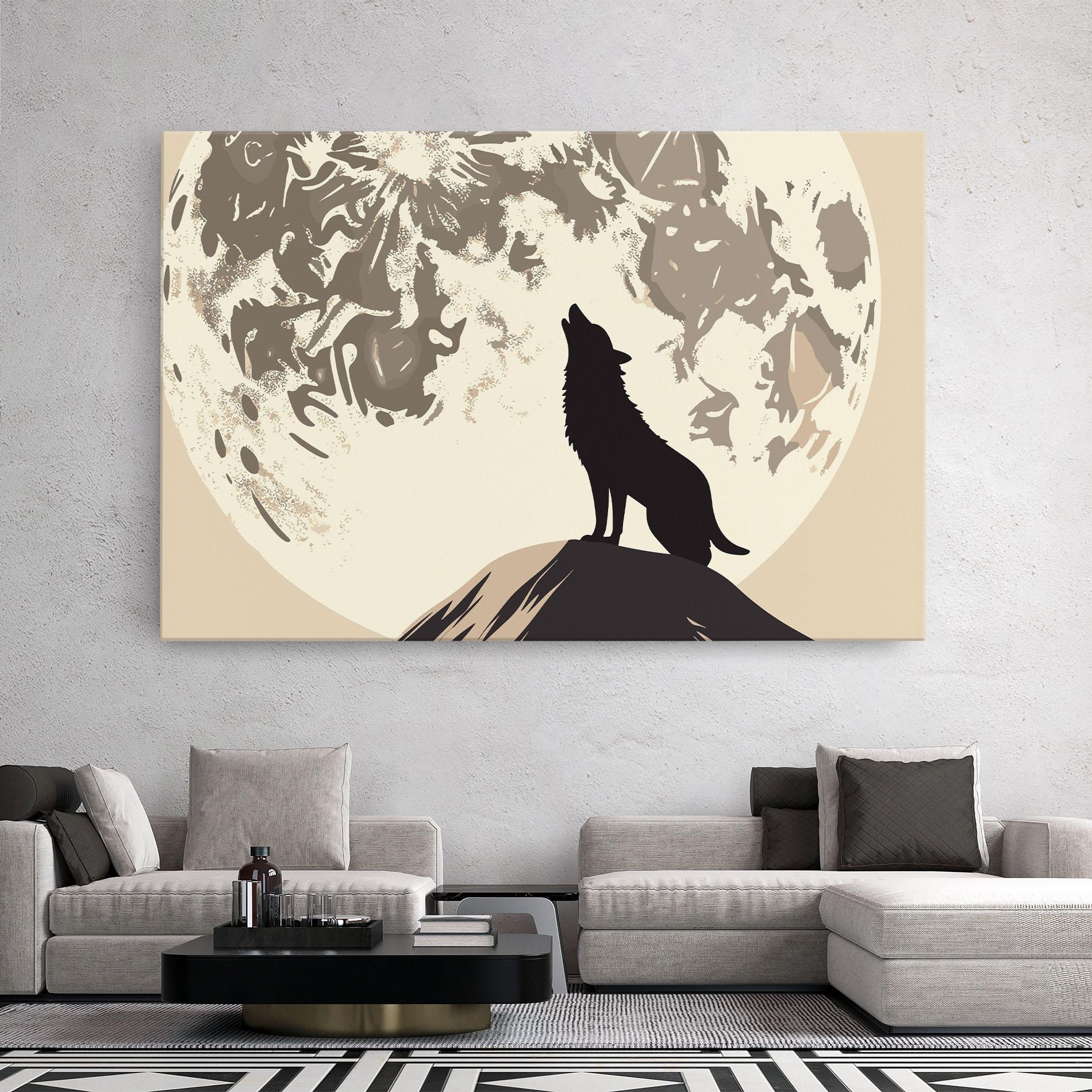 Tablou Canvas Cream Moon Wolf mockup 2