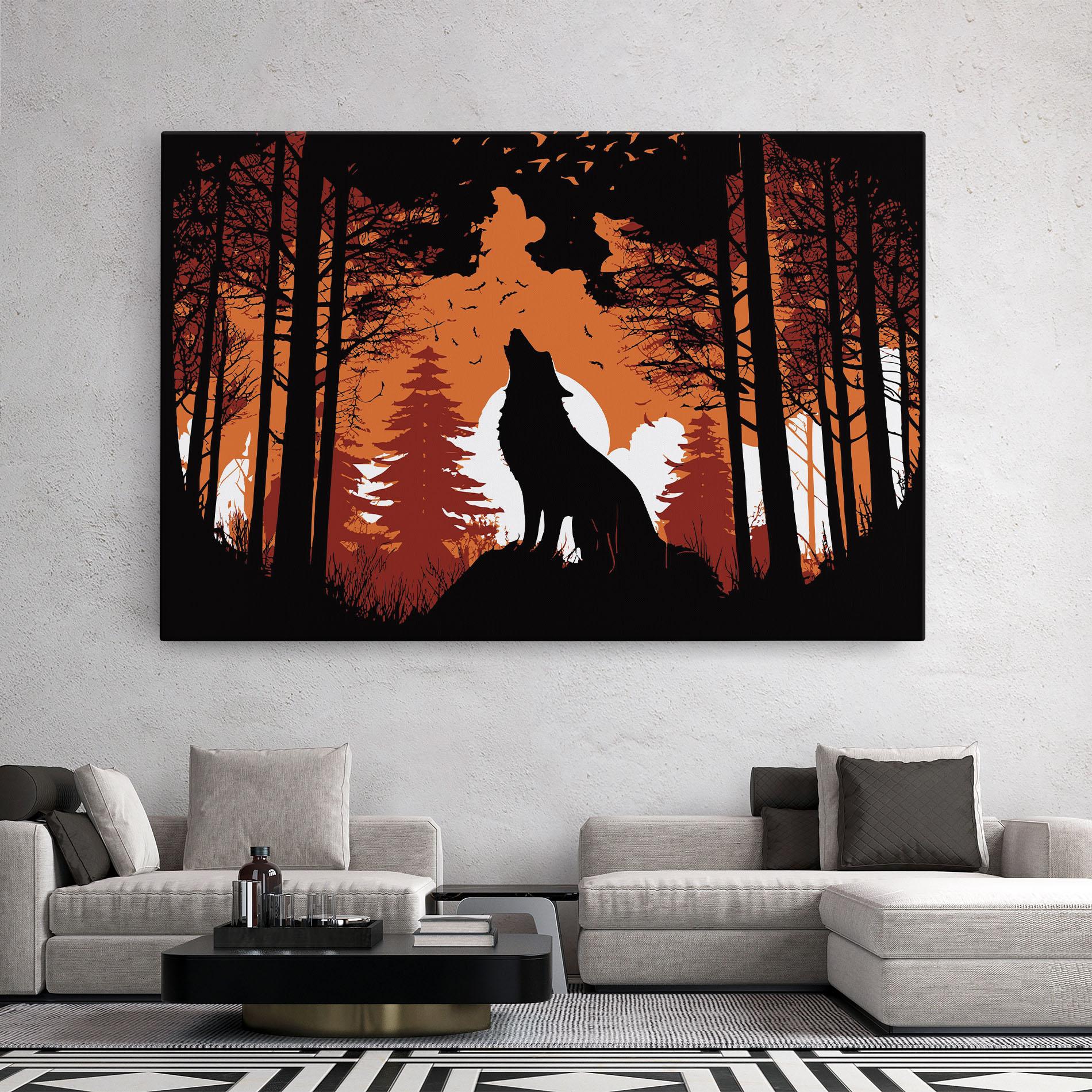 Tablou Canvas Orange Sky Wolf mockup 2