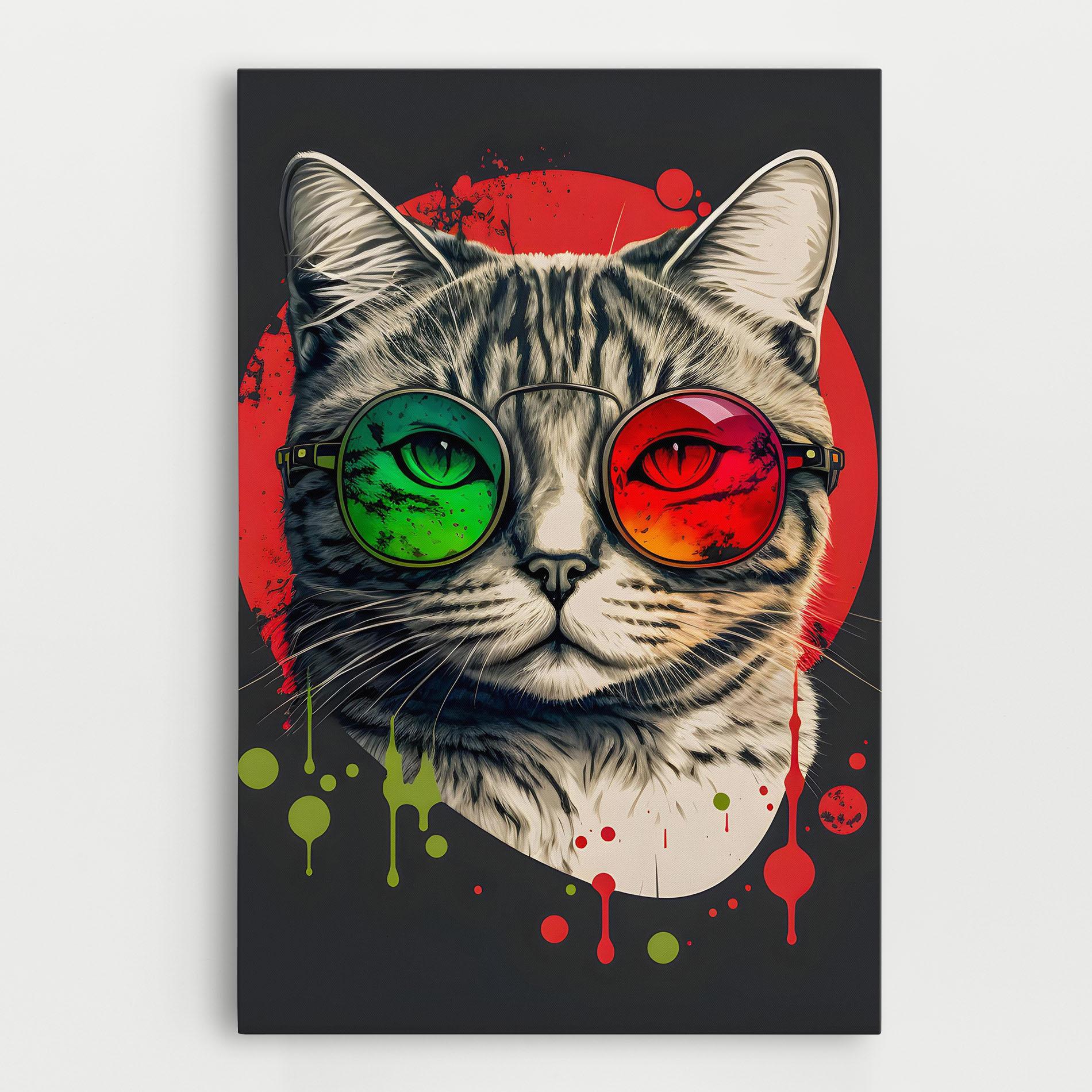 Tablou Canvas Green Red Glasses Cat mockup 0
