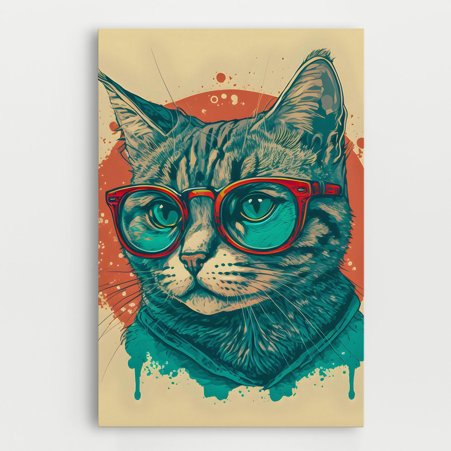 Tablou Canvas Red Glasses Cat mockup 0