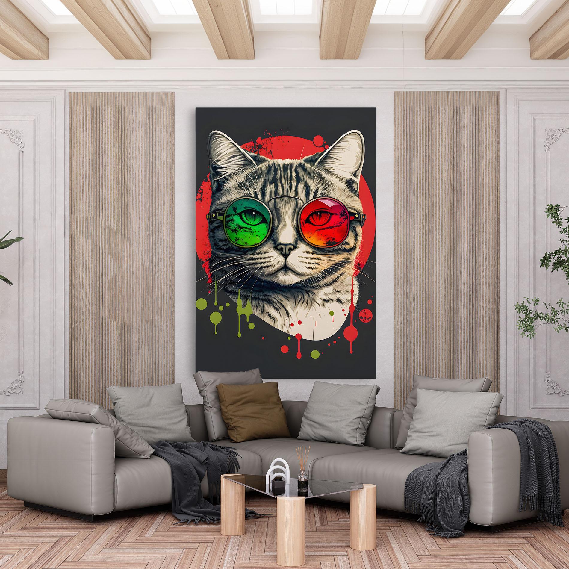Tablou Canvas Green Red Glasses Cat mockup 6