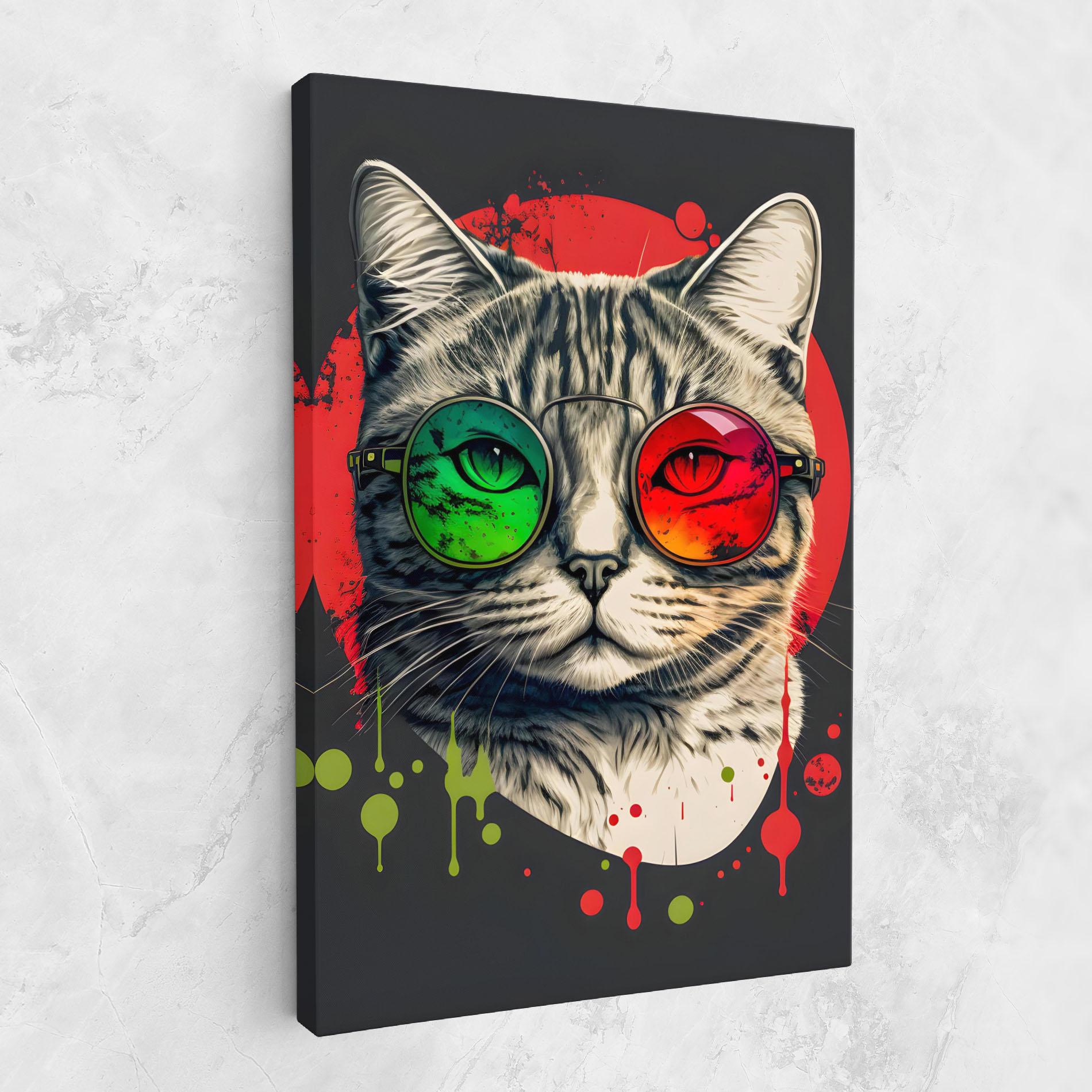 Tablou Canvas Green Red Glasses Cat mockup 1