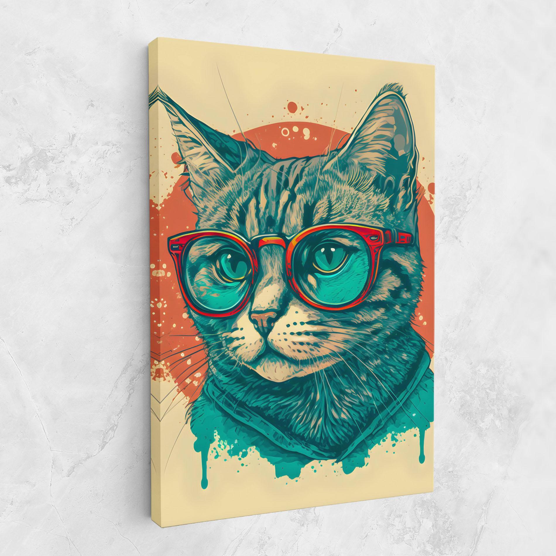 Tablou Canvas Red Glasses Cat mockup 1