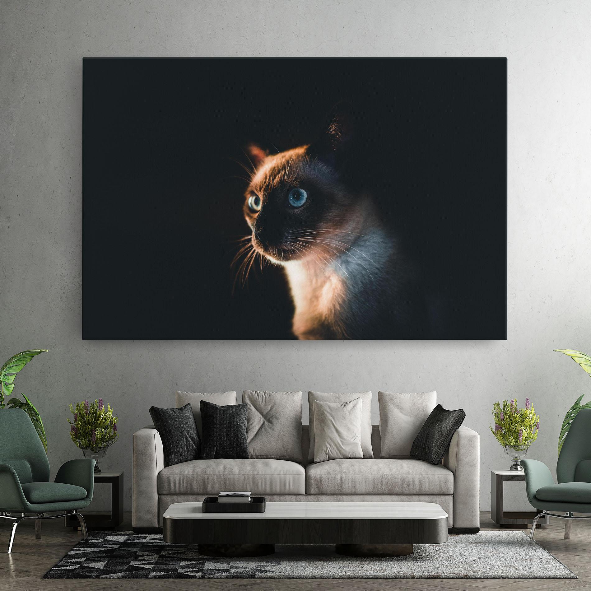Tablou Canvas Blue Eyes Cat In Dark mockup 7
