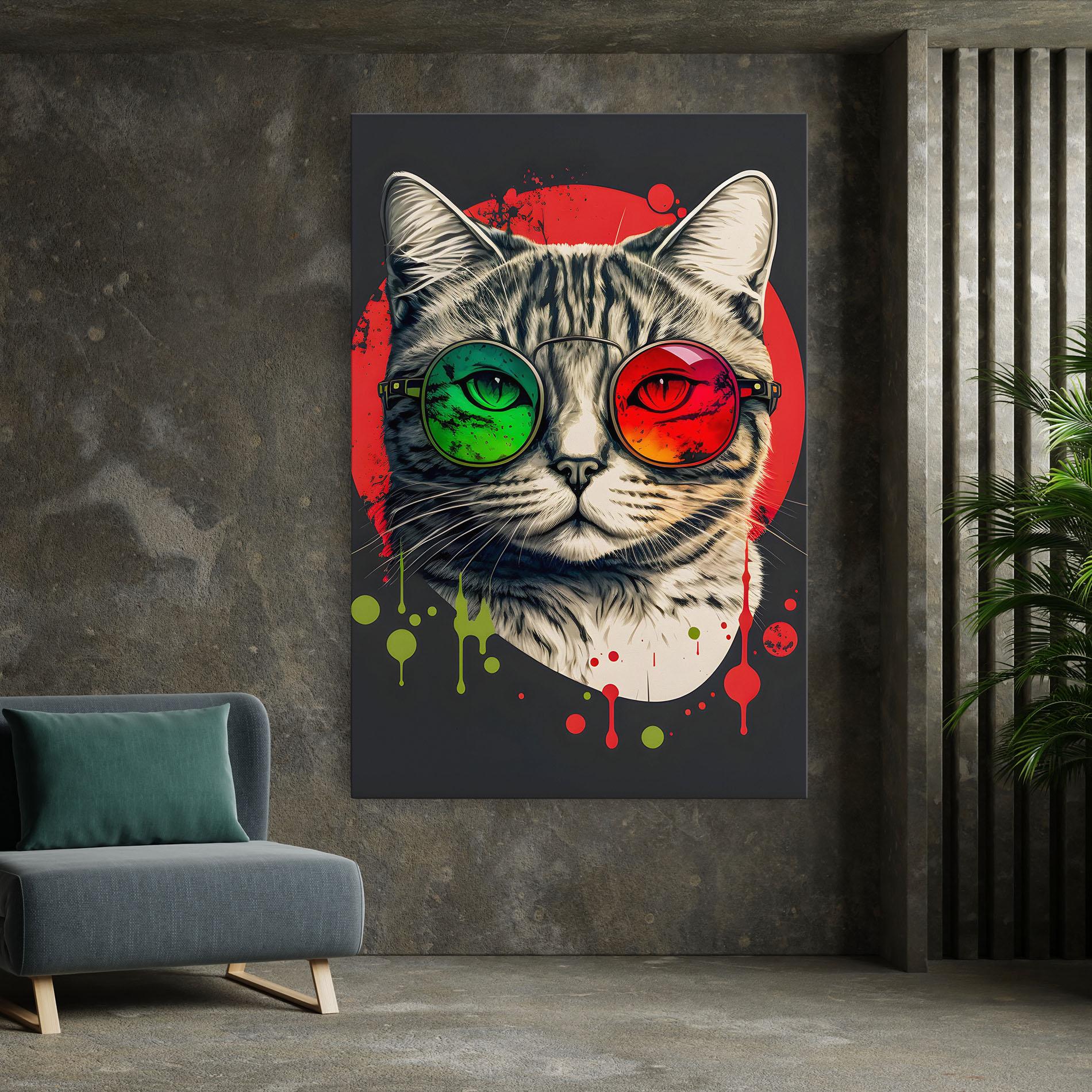 Tablou Canvas Green Red Glasses Cat mockup 7