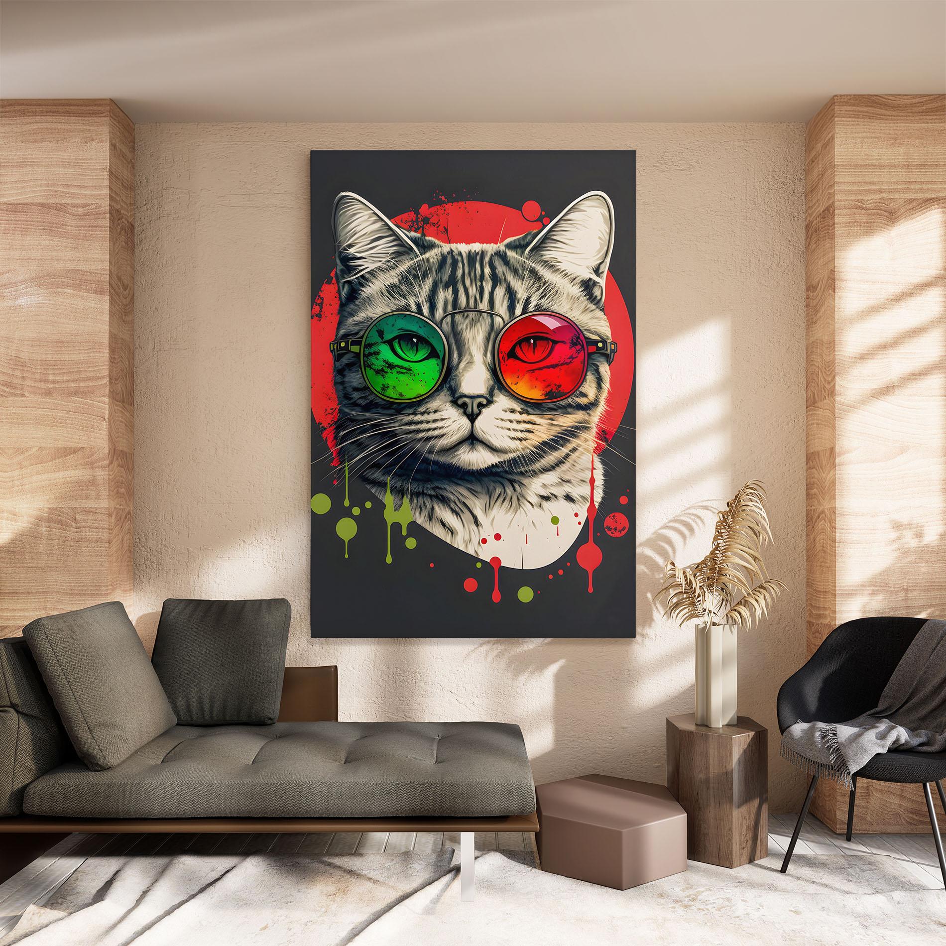 Tablou Canvas Green Red Glasses Cat mockup 8