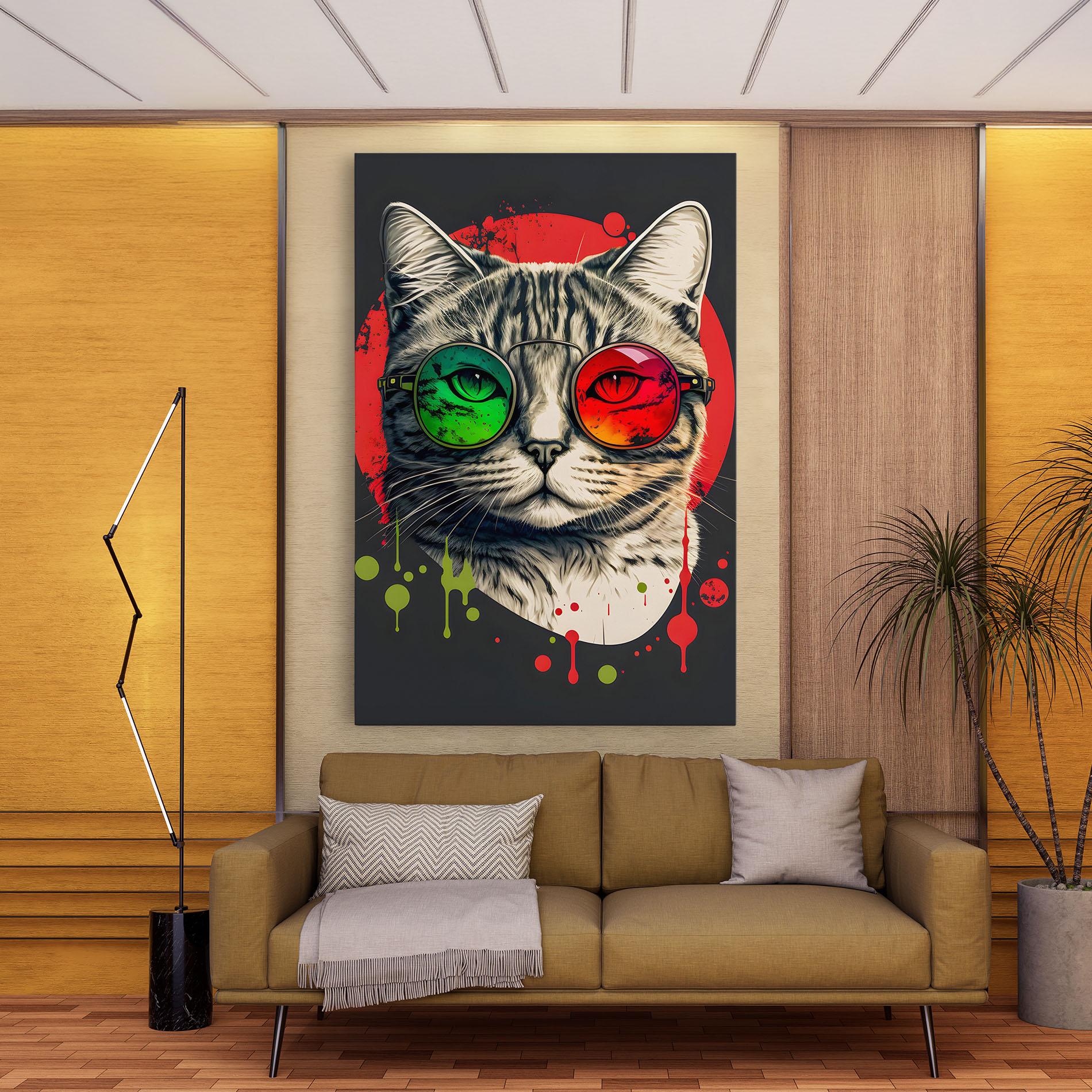 Tablou Canvas Green Red Glasses Cat mockup 9
