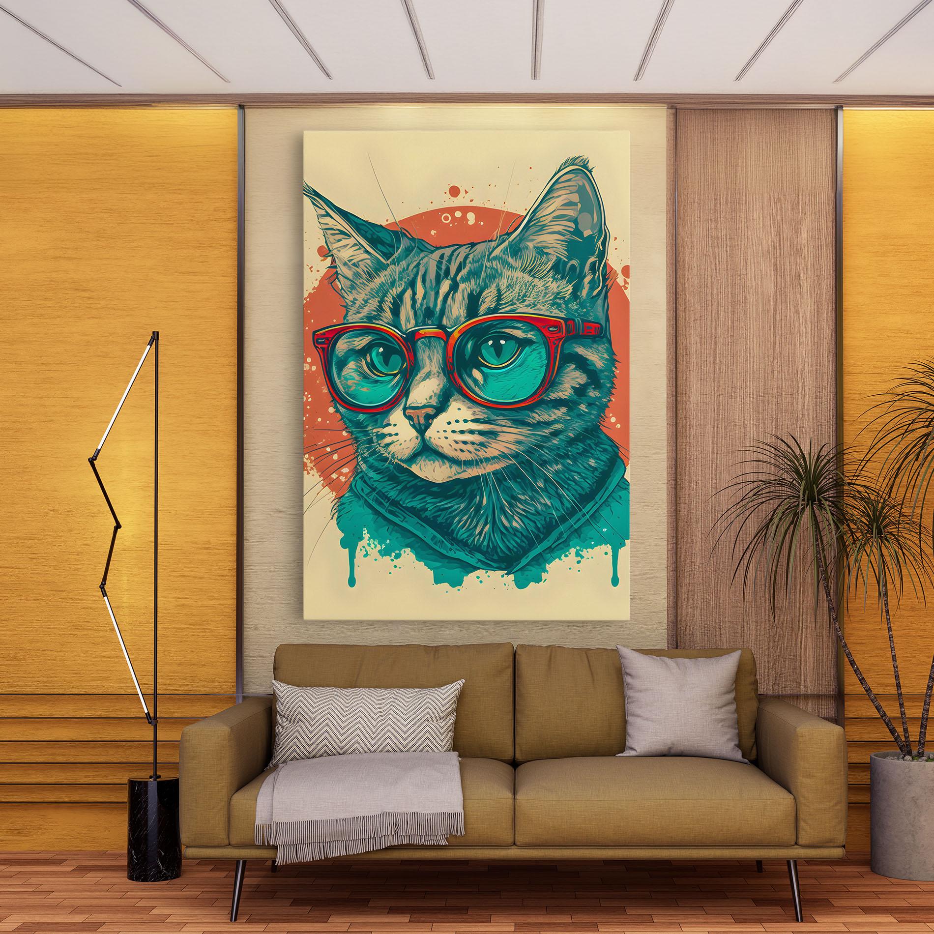 Tablou Canvas Red Glasses Cat mockup 9