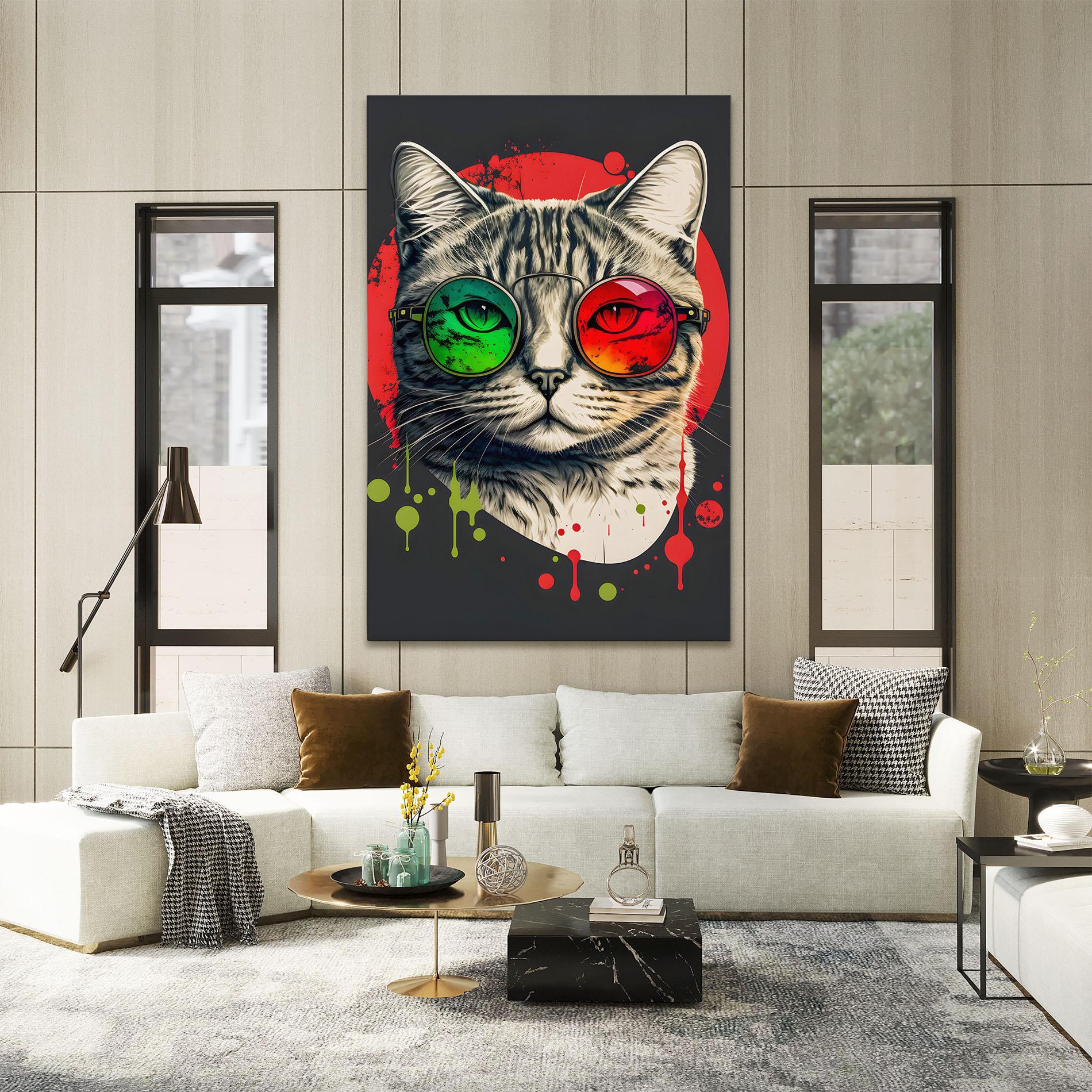 Tablou Canvas Green Red Glasses Cat mockup 2