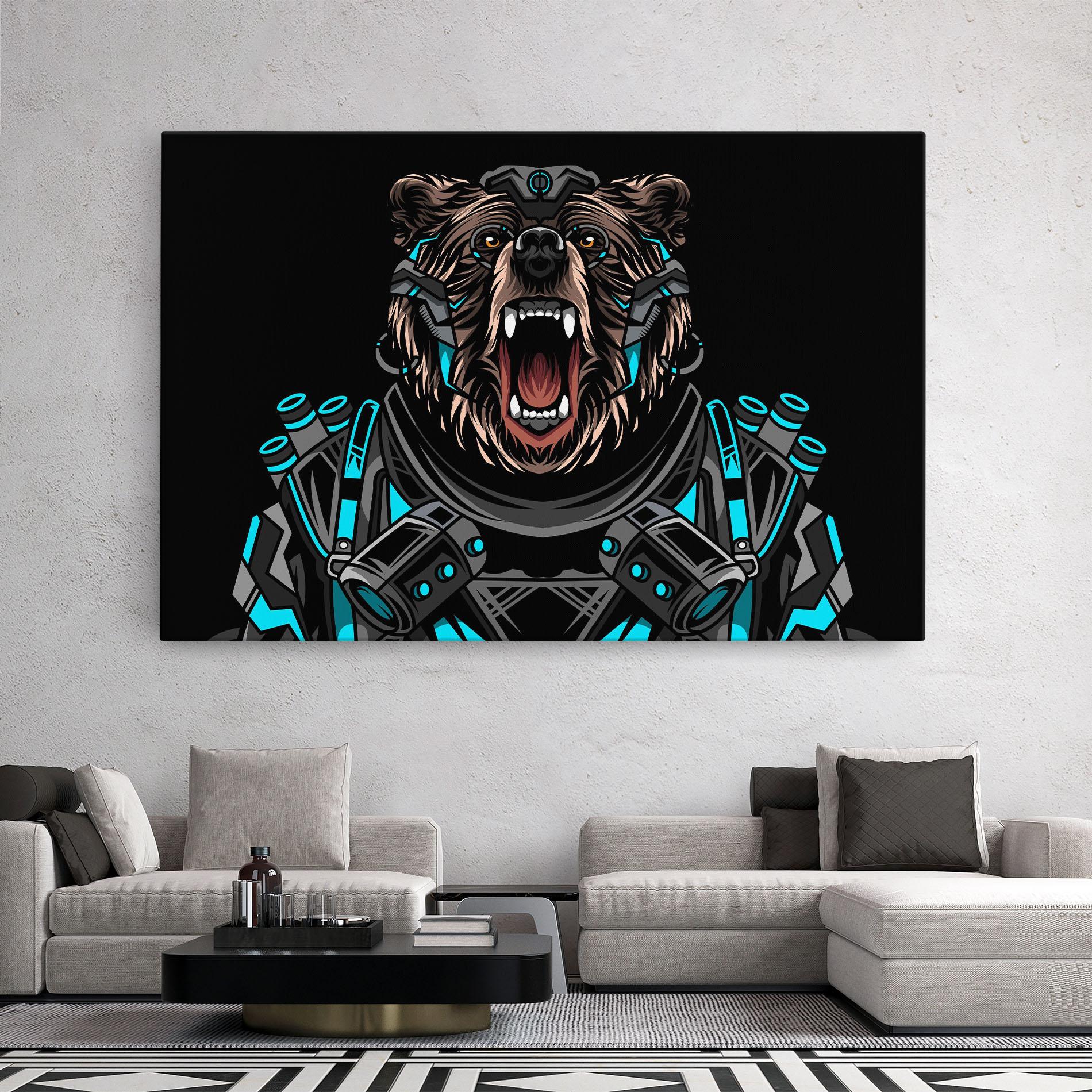 Tablou Canvas Black Cyborg Bear mockup 2
