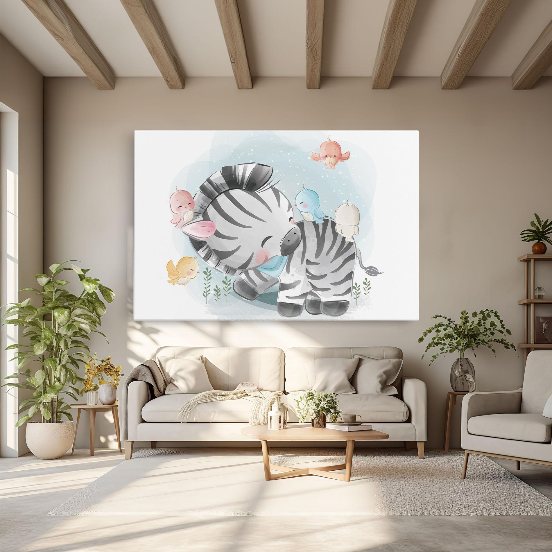 Tablou Canvas Zebra With Birds mockup 6