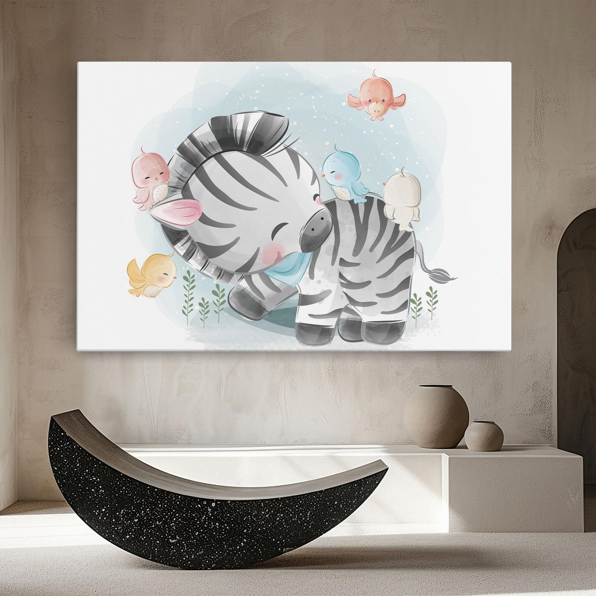 Tablou Canvas Zebra With Birds mockup 8