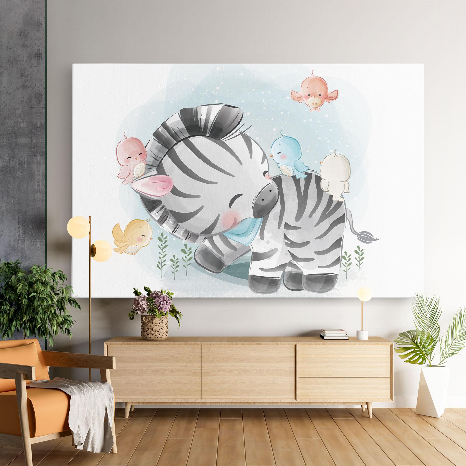 Tablou Canvas Zebra With Birds mockup 9