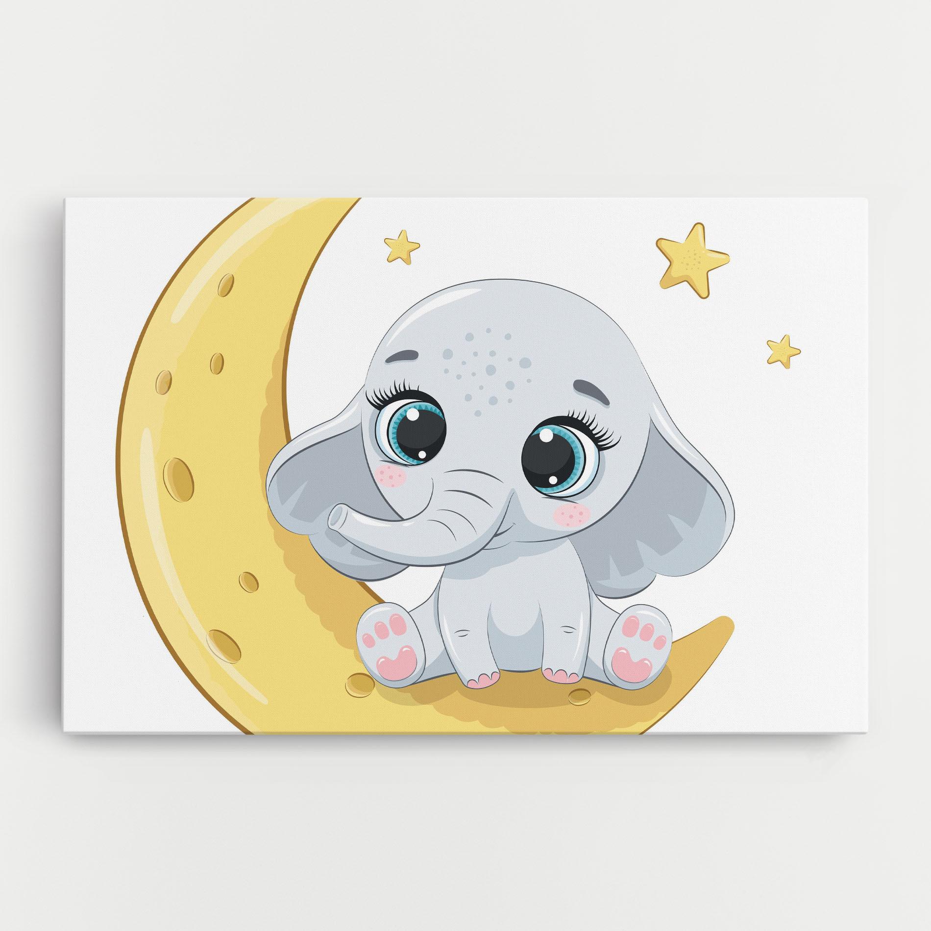 Tablou Canvas Cute Elephant Moon mockup 0