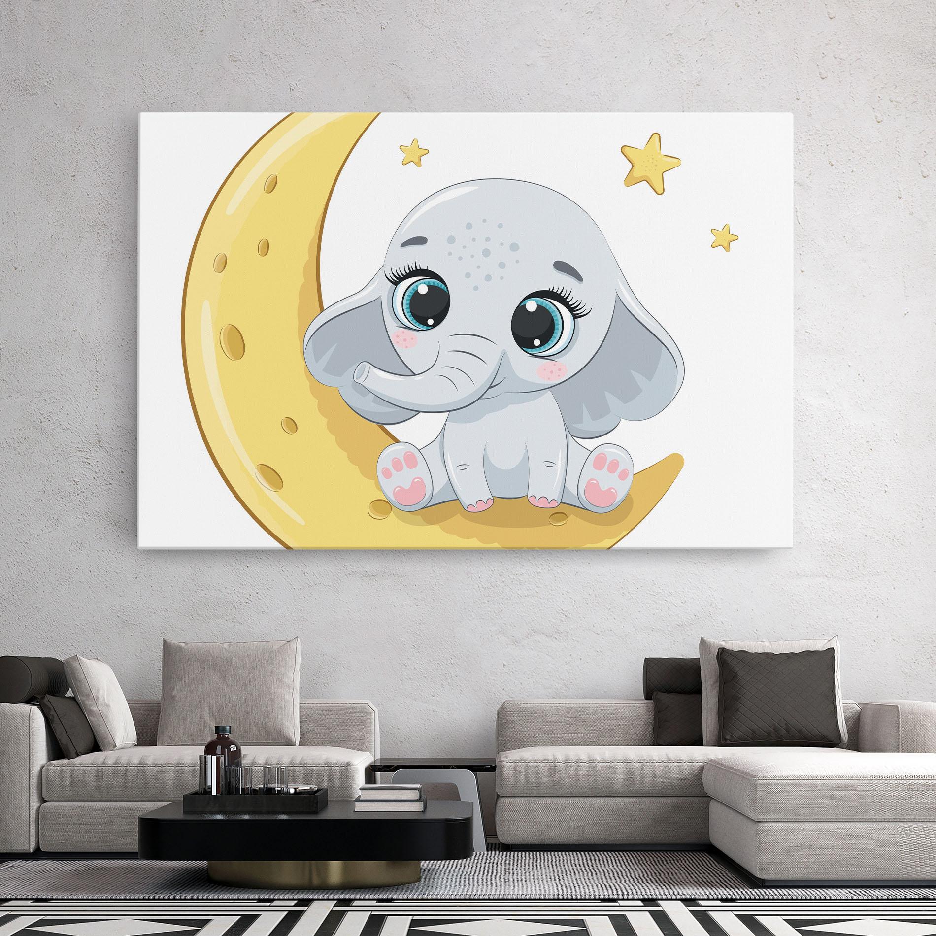 Tablou Canvas Cute Elephant Moon mockup 2