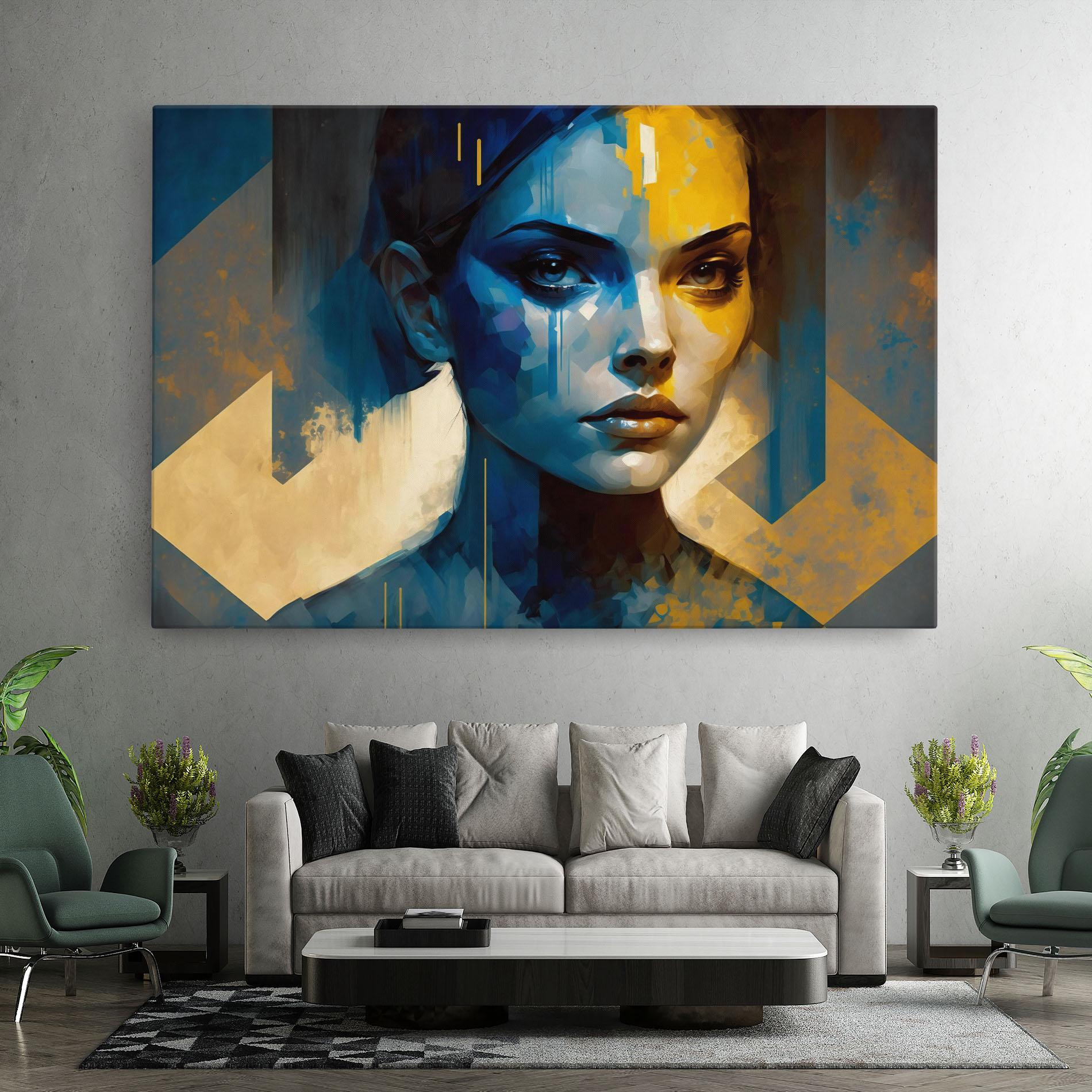 Tablou Canvas Gold Blue Face mockup 7