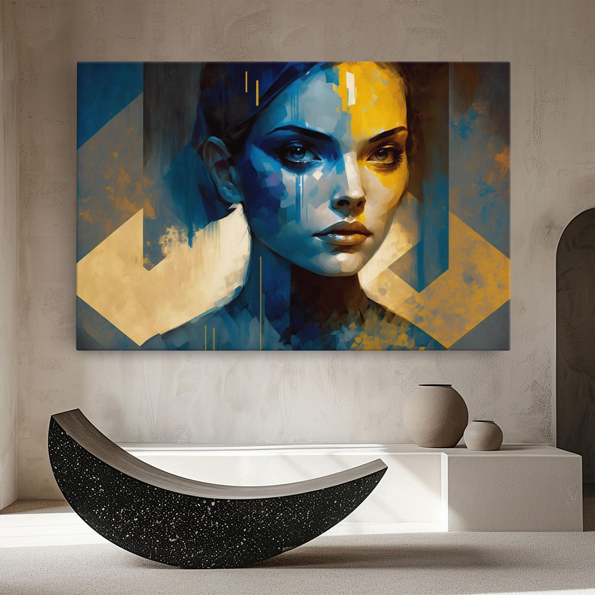 Tablou Canvas Gold Blue Face mockup 8