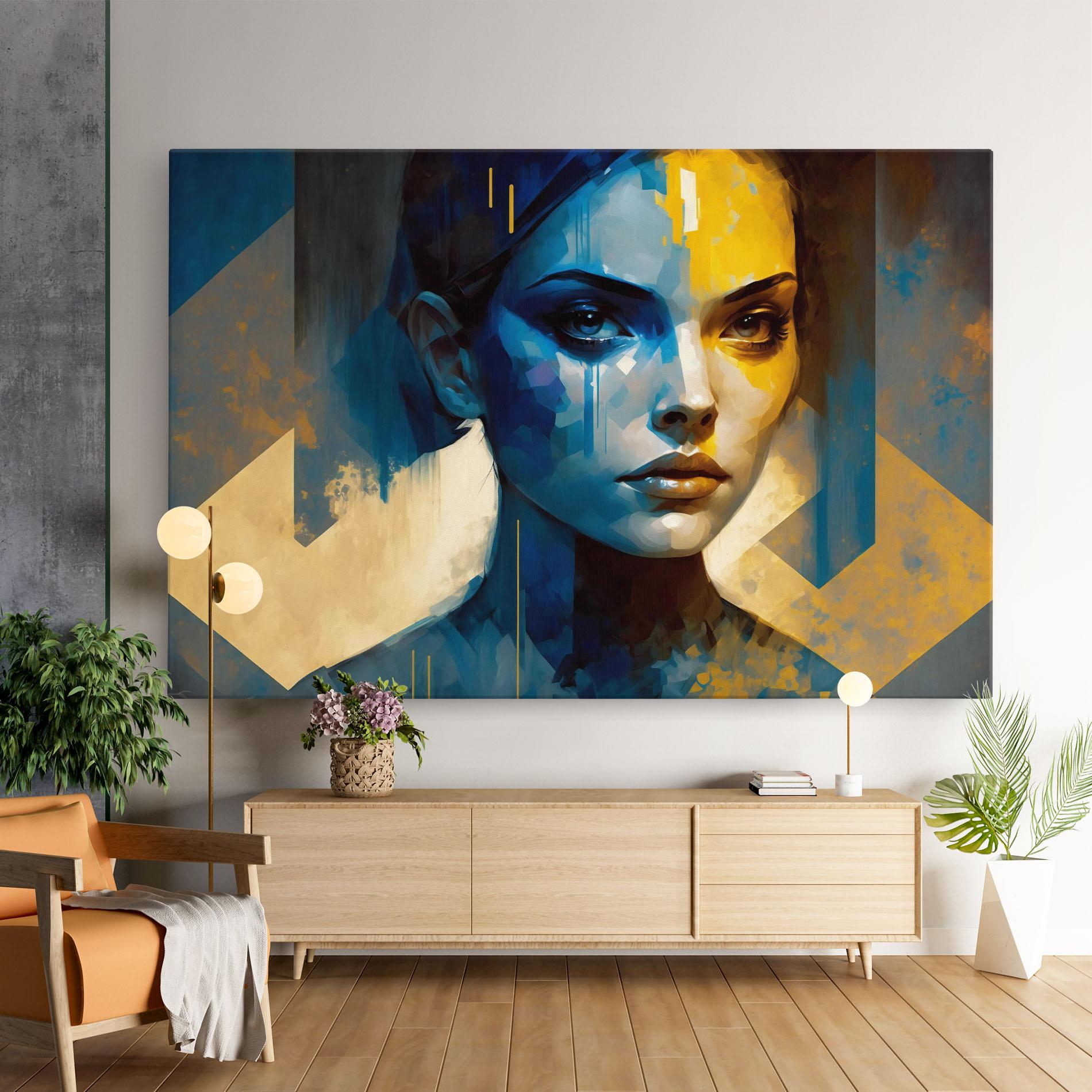 Tablou Canvas Gold Blue Face mockup 9