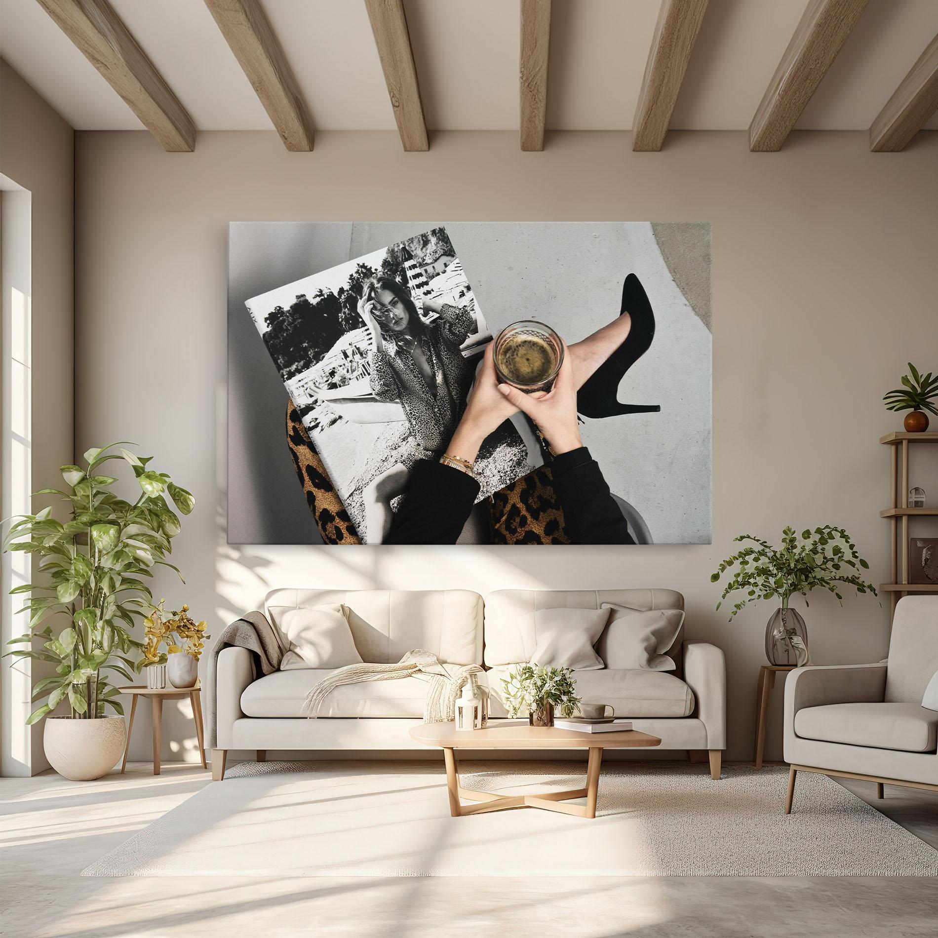 Tablou Canvas Black Shoes Holding Coffee mockup 6