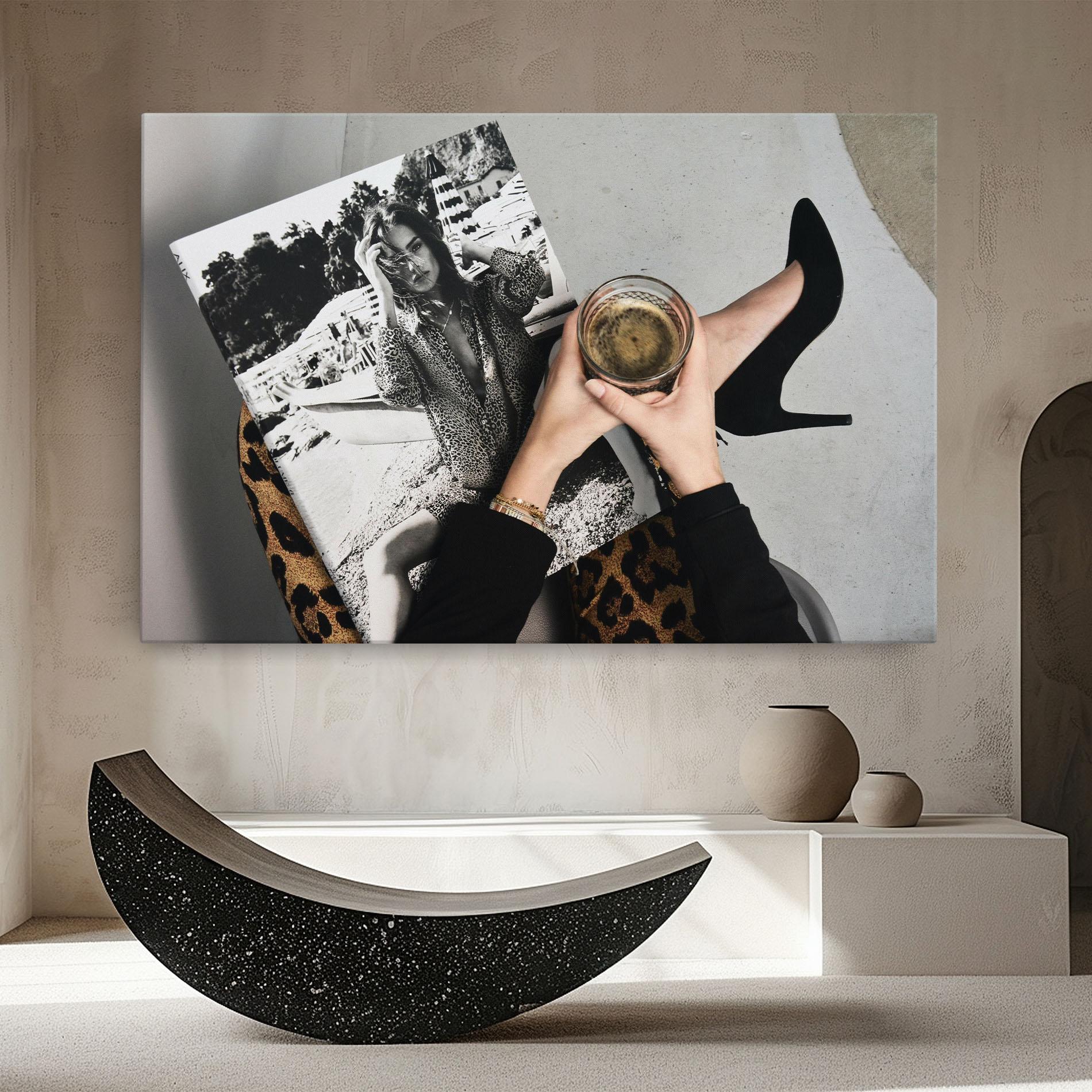 Tablou Canvas Black Shoes Holding Coffee mockup 8