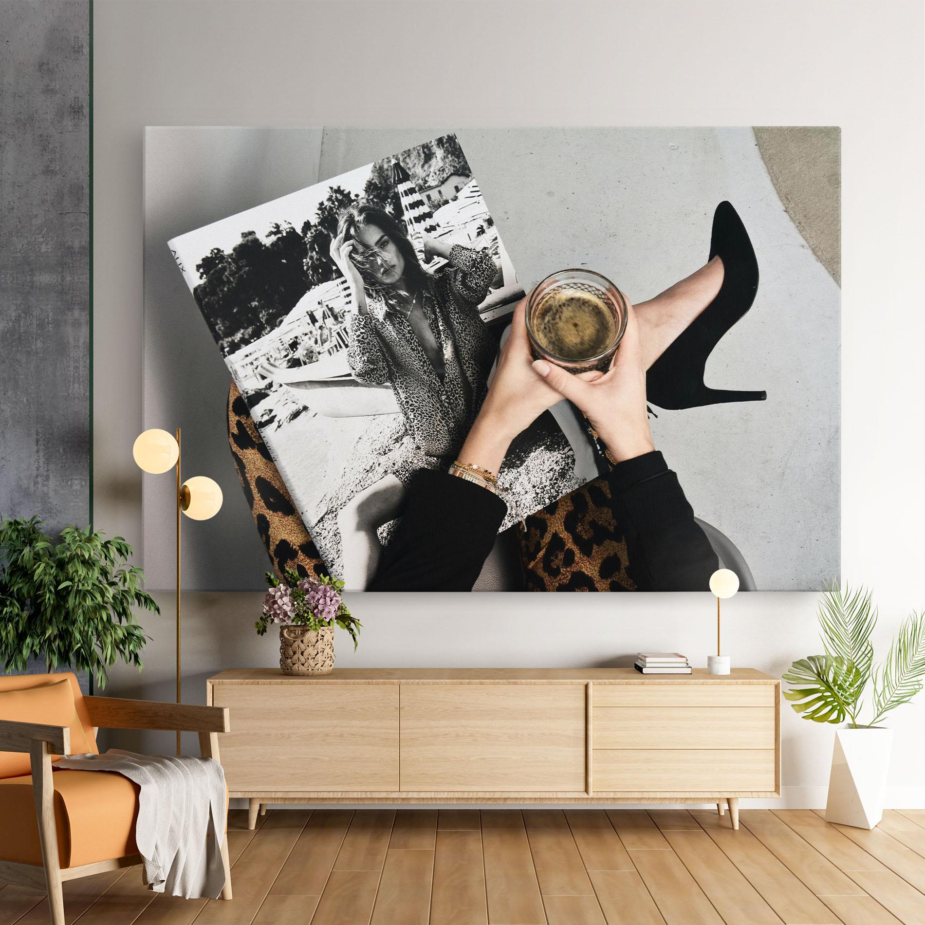 Tablou Canvas Black Shoes Holding Coffee mockup 9