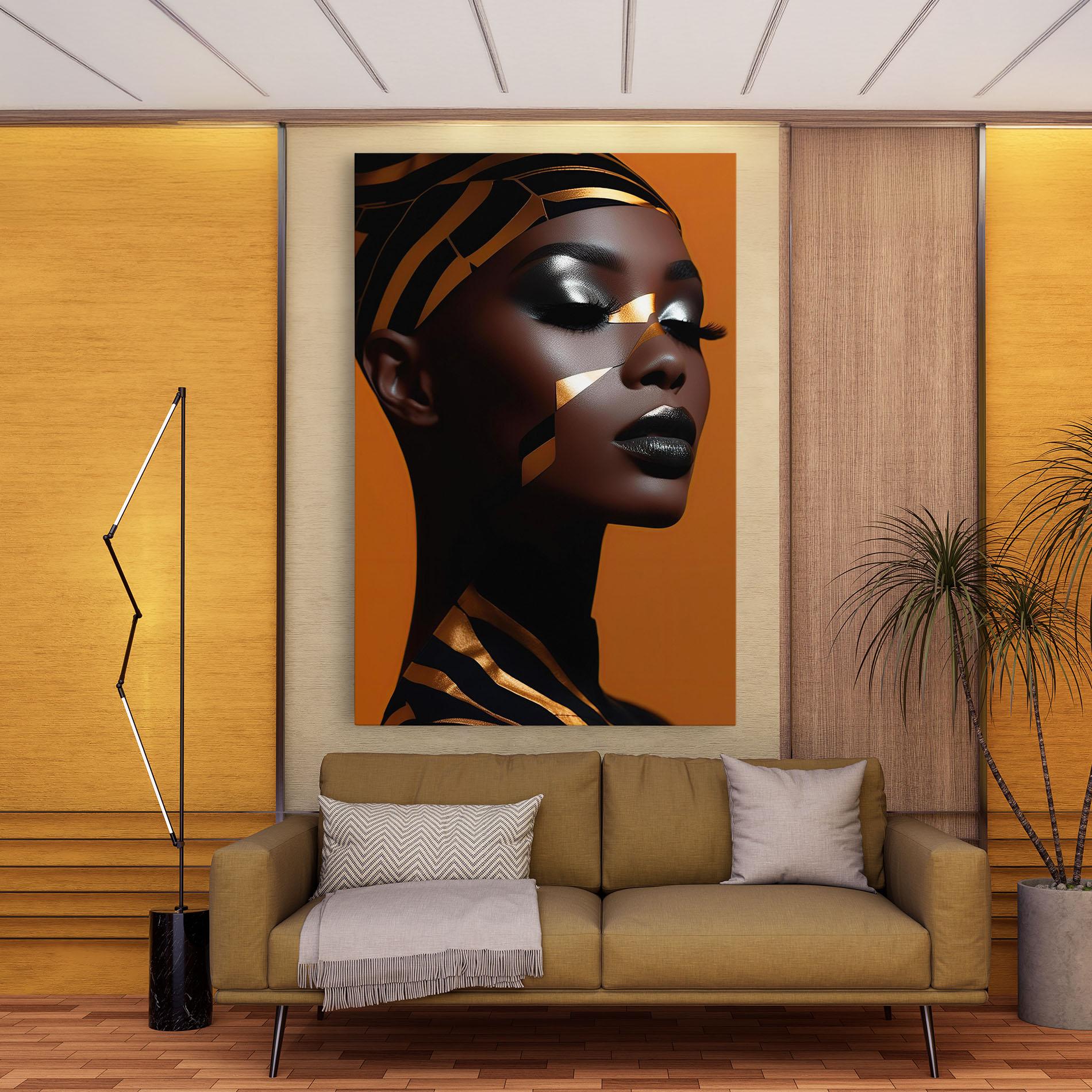 Tablou Canvas African Woman On Orange mockup 9