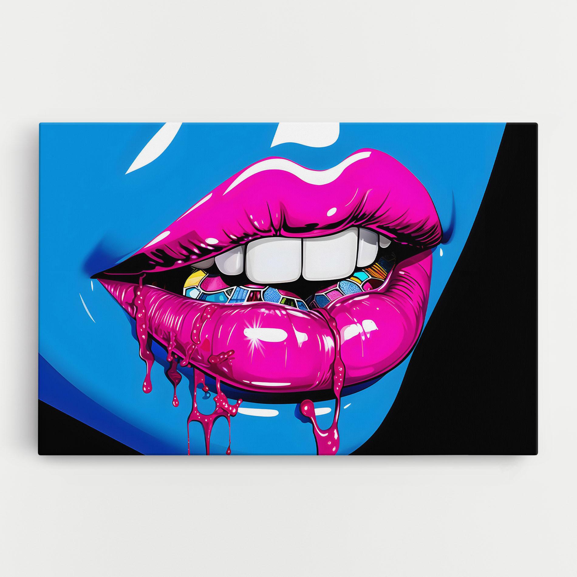 Tablou Canvas Blue Pink Lips Art mockup 0