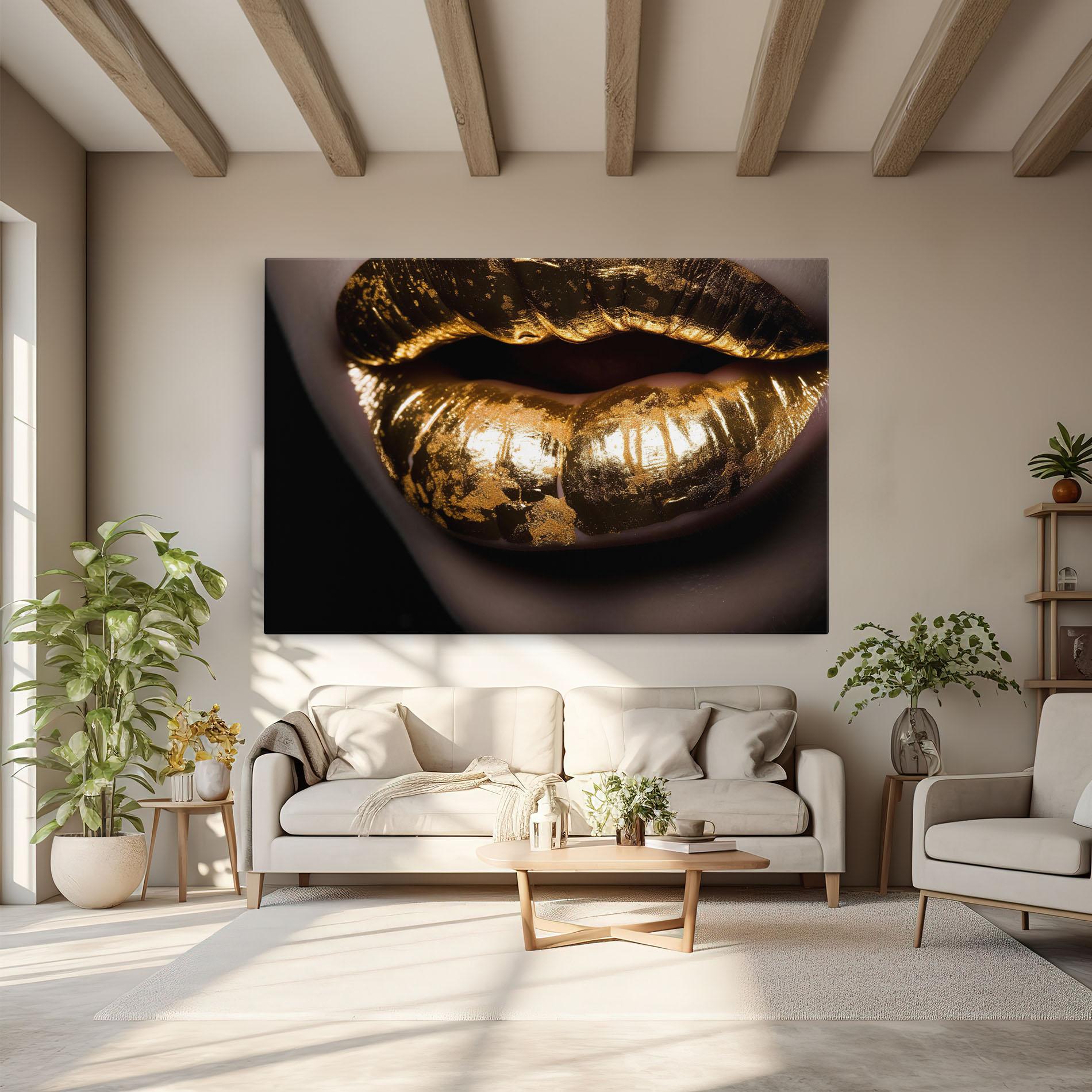 Tablou Canvas Big Gold Lips mockup 6