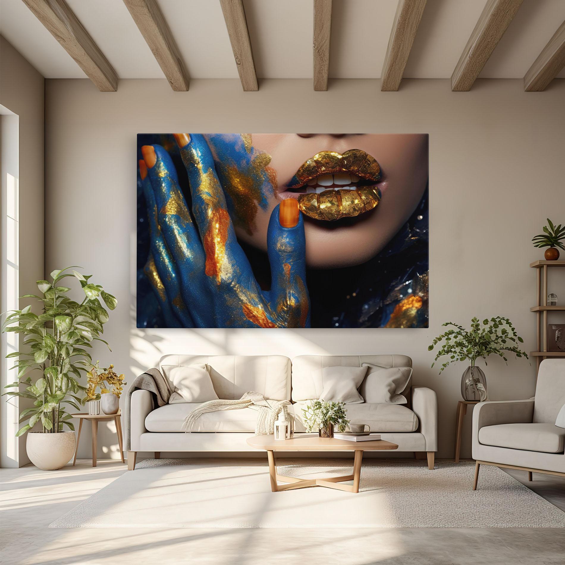 Tablou Canvas Blue Hand Lips mockup 6