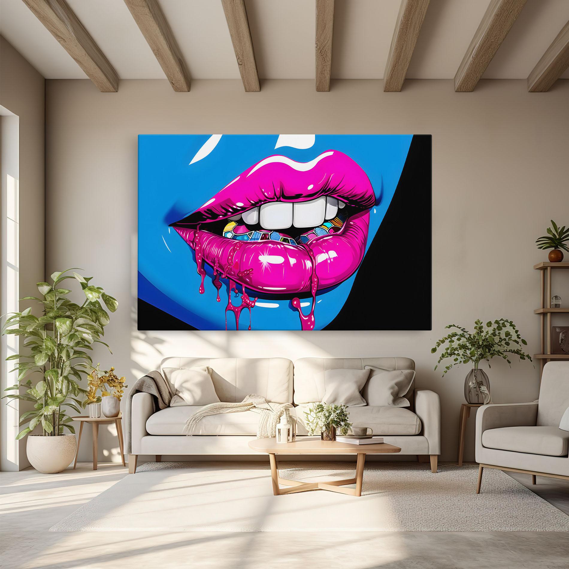 Tablou Canvas Blue Pink Lips Art mockup 6
