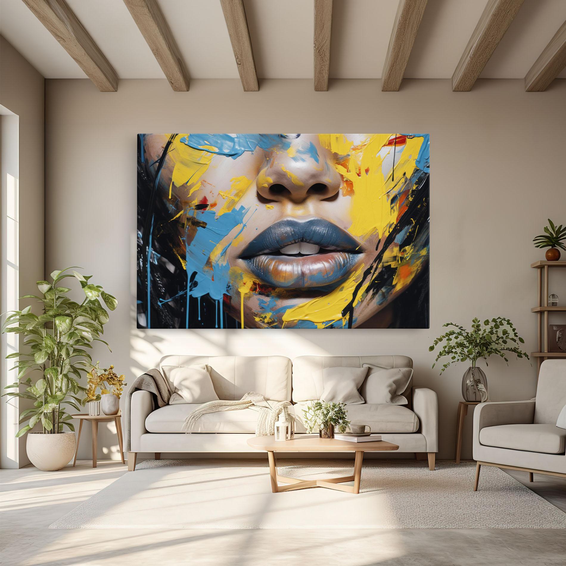 Tablou Canvas Yellow Blue Lips Art mockup 6
