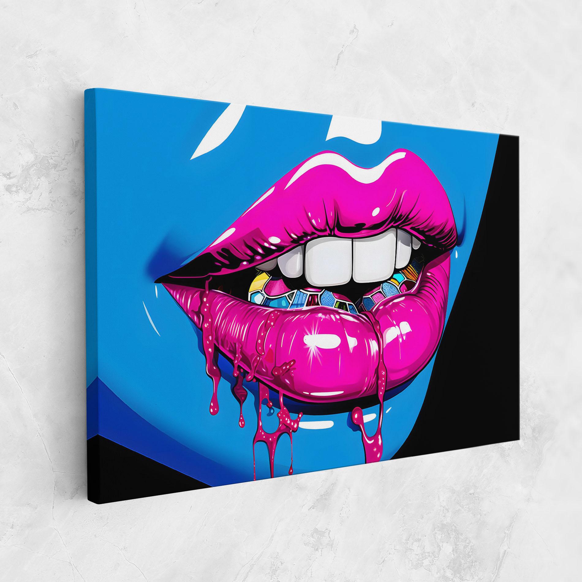 Tablou Canvas Blue Pink Lips Art mockup 1